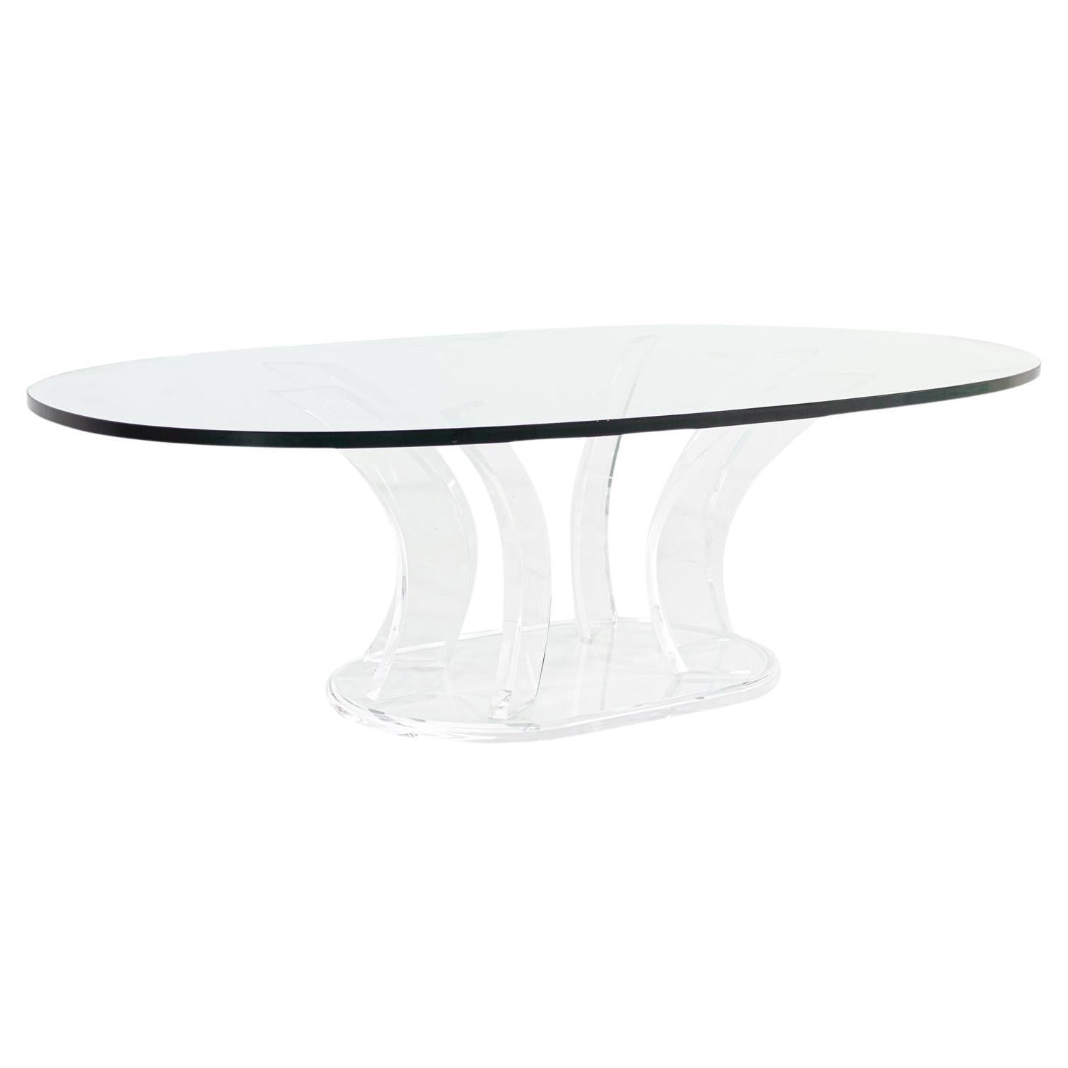 Mid Century Curving Glass Coffee Table with Frosted Accents at 1stDibs