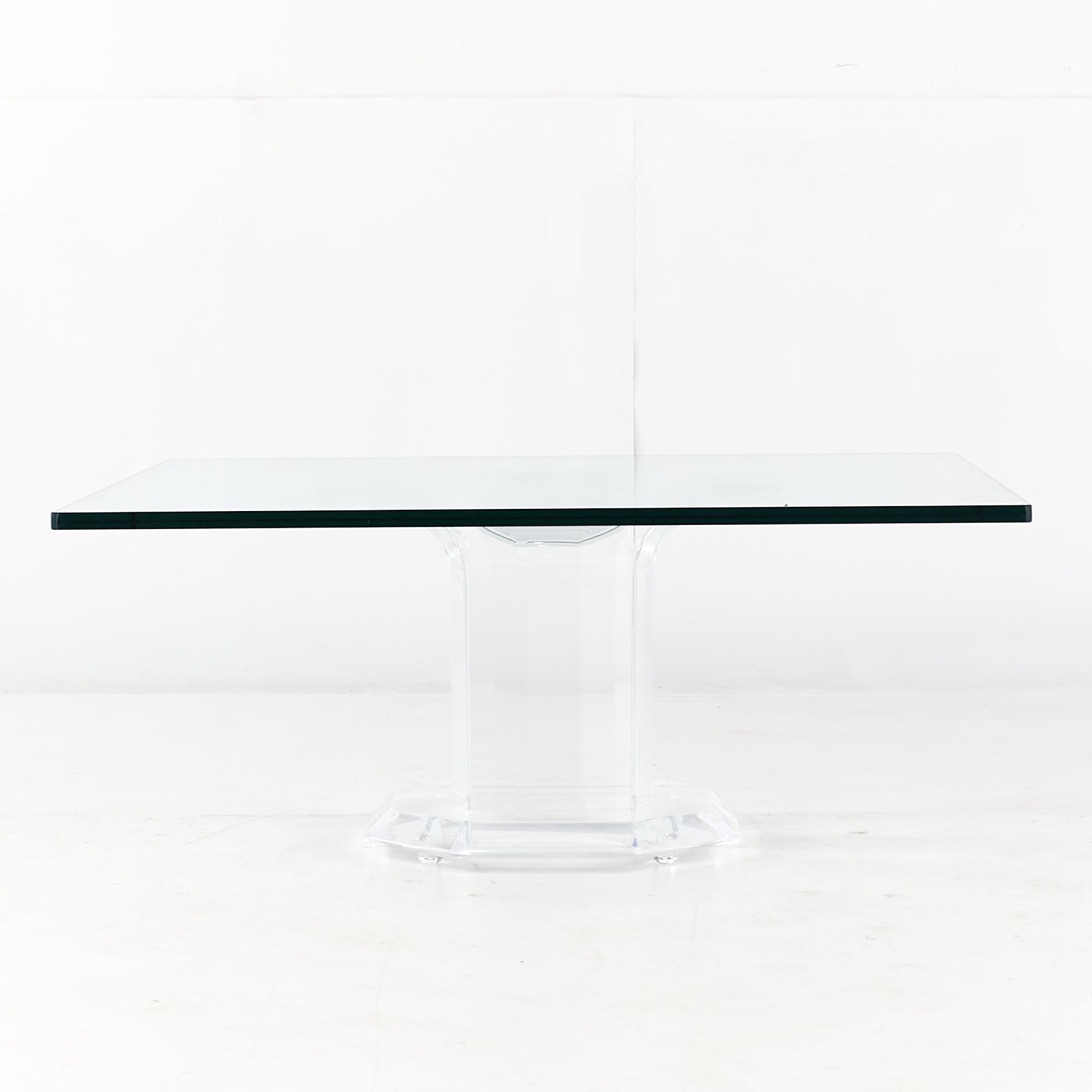 Mid Century Lucite and glass square coffee table.

This table measures: 40 wide x 40 deep x 17 inches high.

All pieces of furniture can be had in what we call restored vintage condition. That means the piece is restored upon purchase so it’s