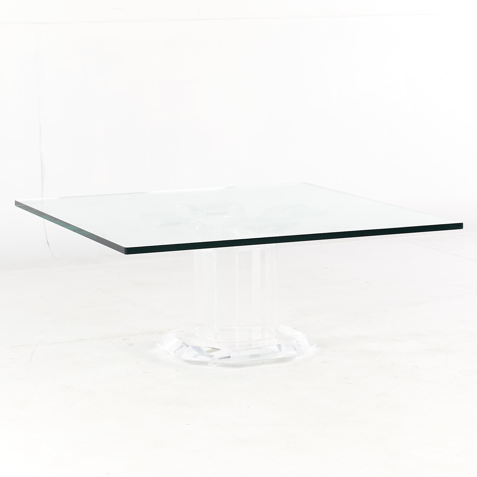 American Mid Century Lucite and Glass Square Coffee Table For Sale