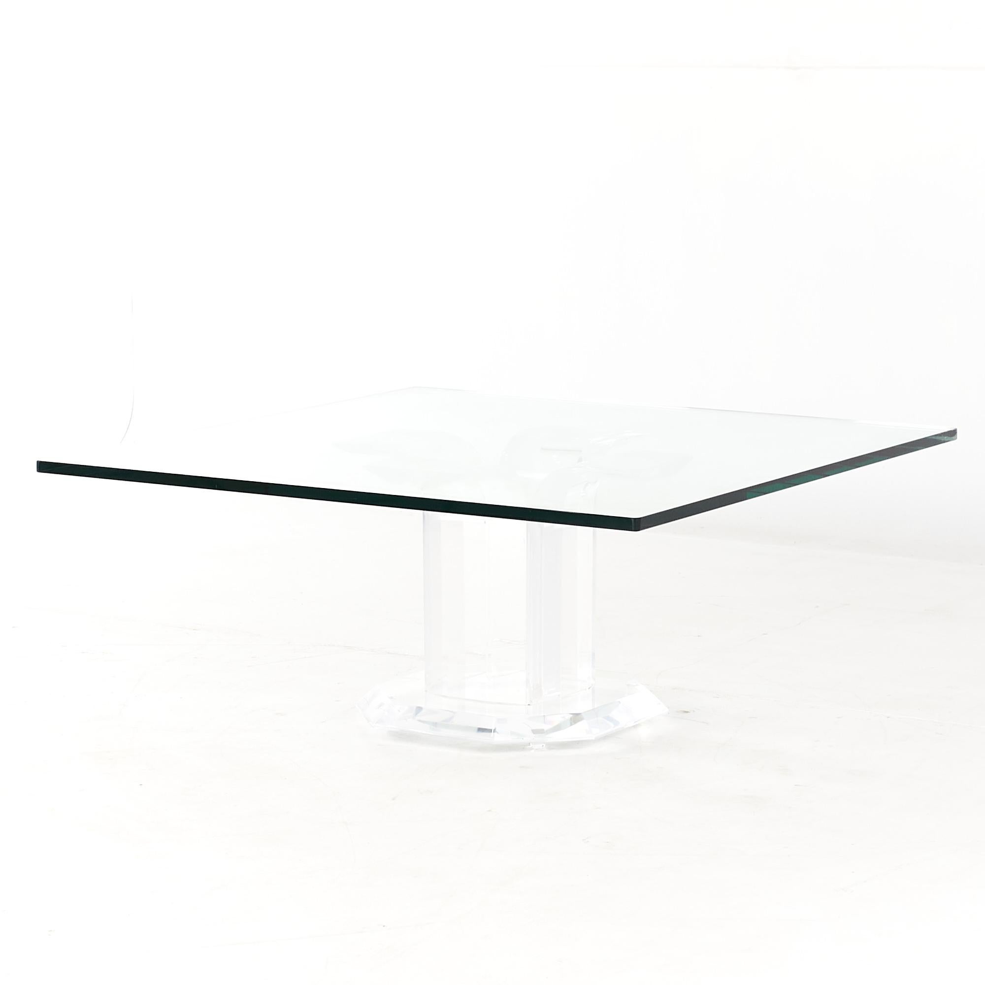 Late 20th Century Mid Century Lucite and Glass Square Coffee Table For Sale