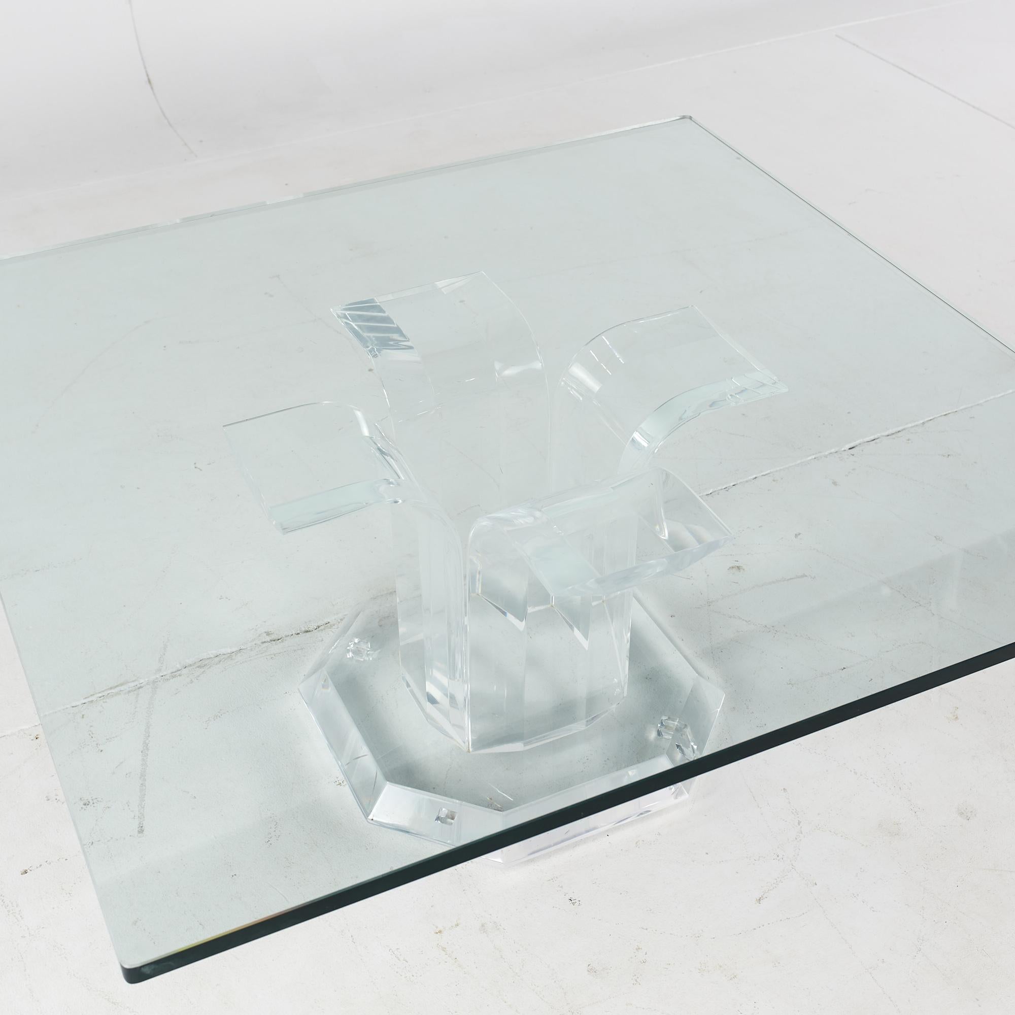 Mid Century Lucite and Glass Square Coffee Table For Sale 1
