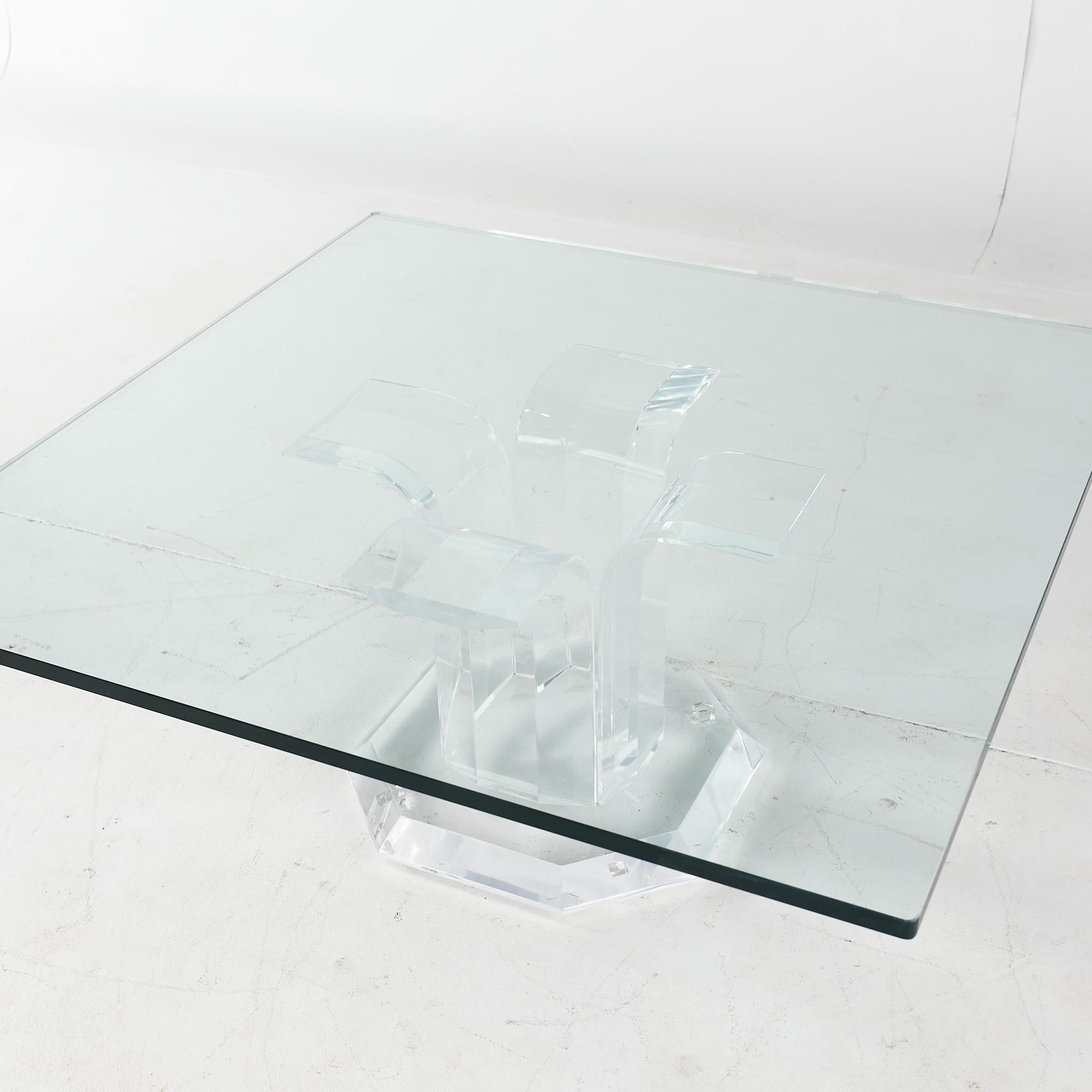 Mid Century Lucite and Glass Square Coffee Table For Sale 2