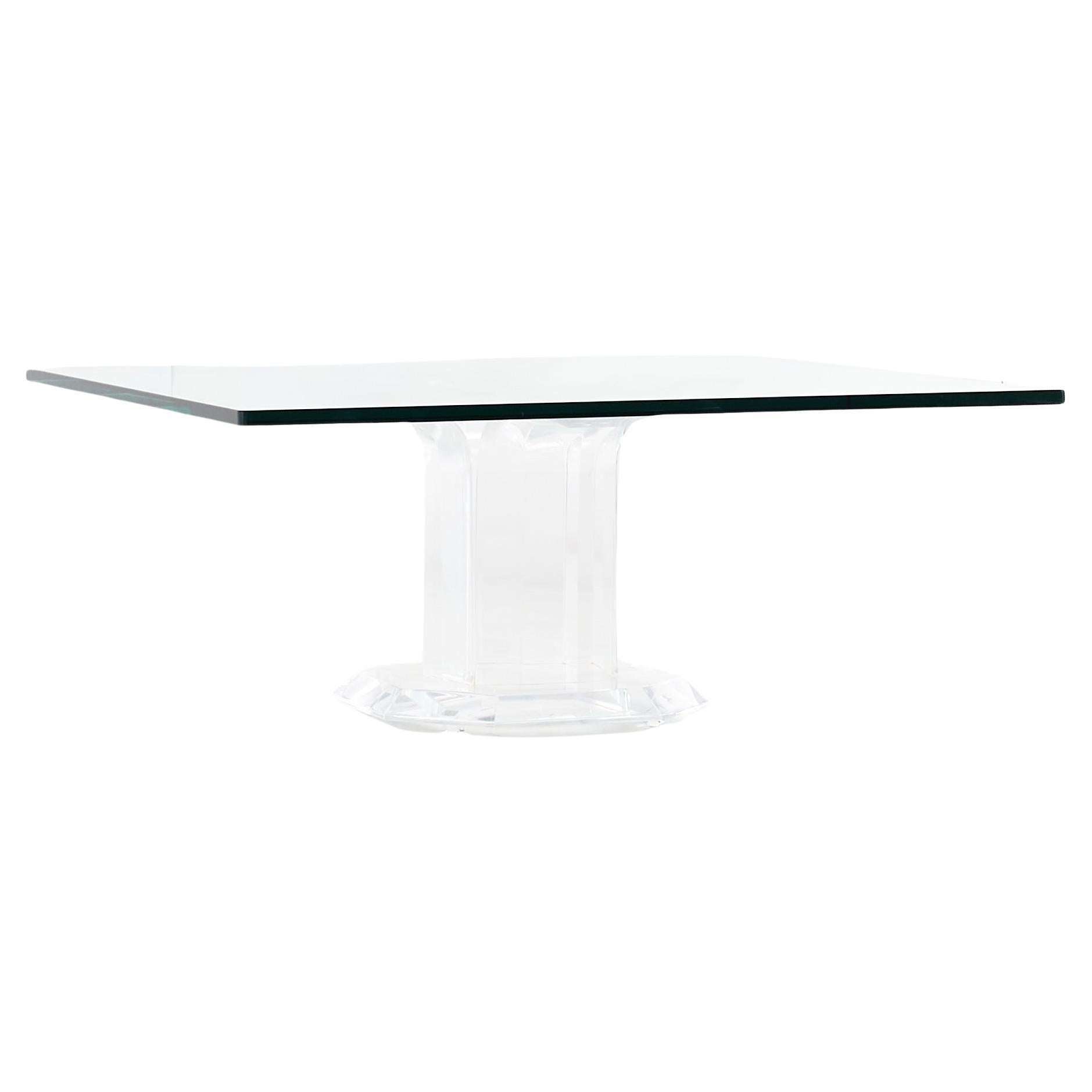 Mid Century Lucite and Glass Square Coffee Table For Sale