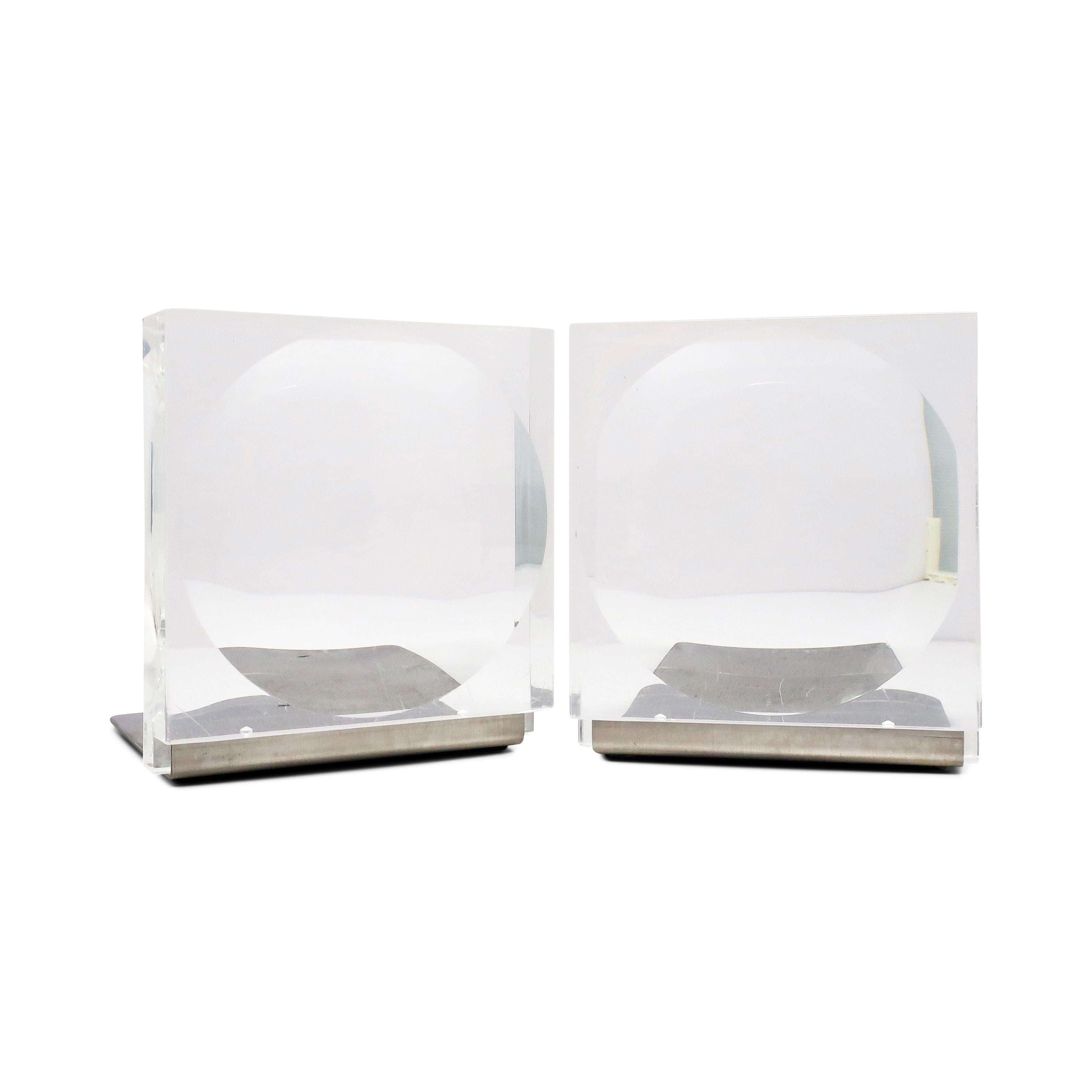 Mid-Century Lucite and Metal Lens Bookends In Good Condition In Brooklyn, NY