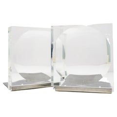 Mid-Century Lucite and Metal Lens Bookends