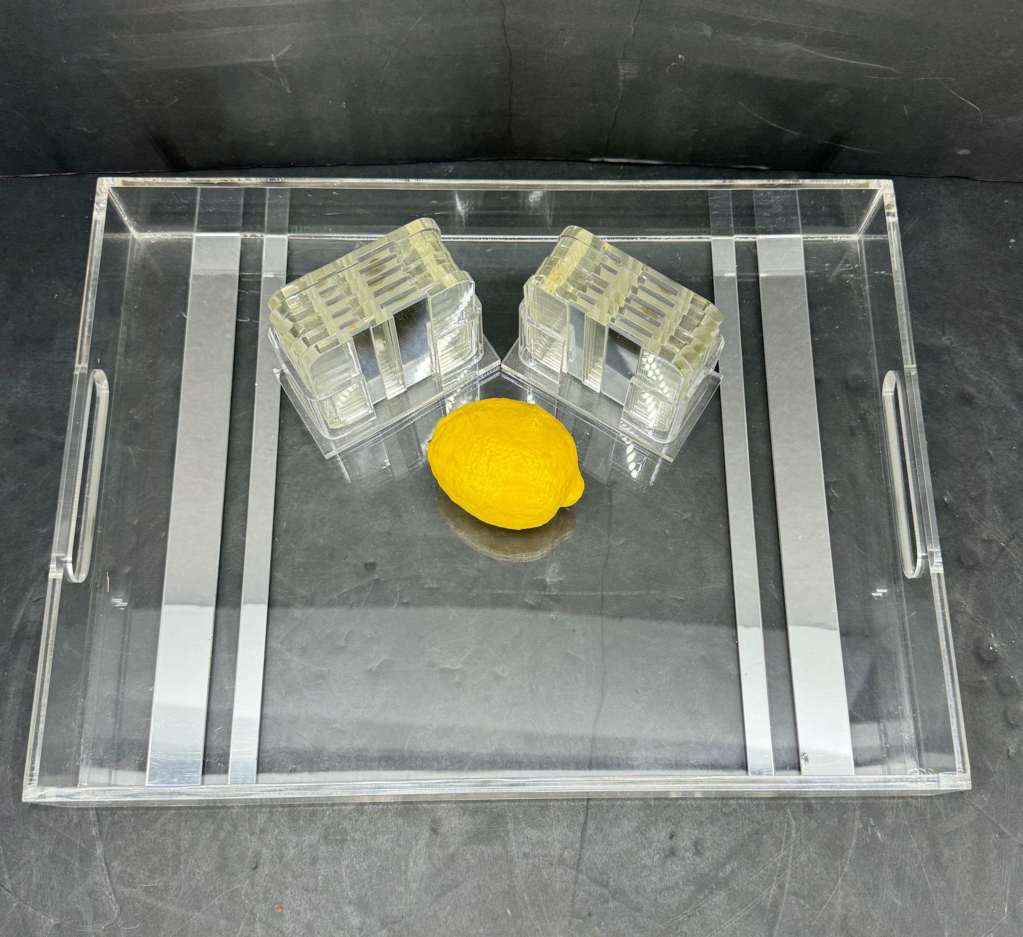 Mid-Century Modern Plateau en Lucite et miroir, 8 sous-verres, Italie en vente