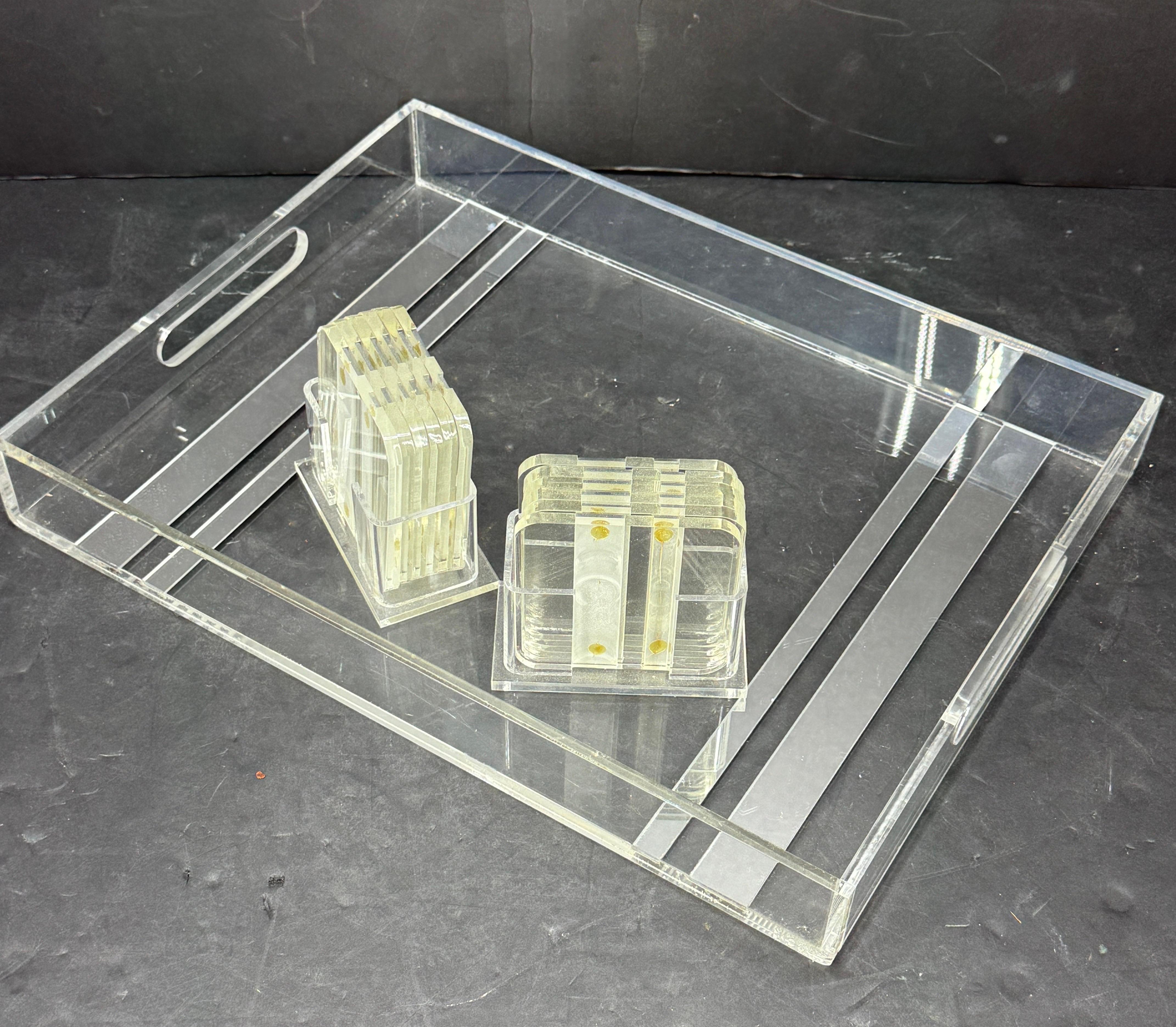 Fait main Plateau en Lucite et miroir, 8 sous-verres, Italie en vente