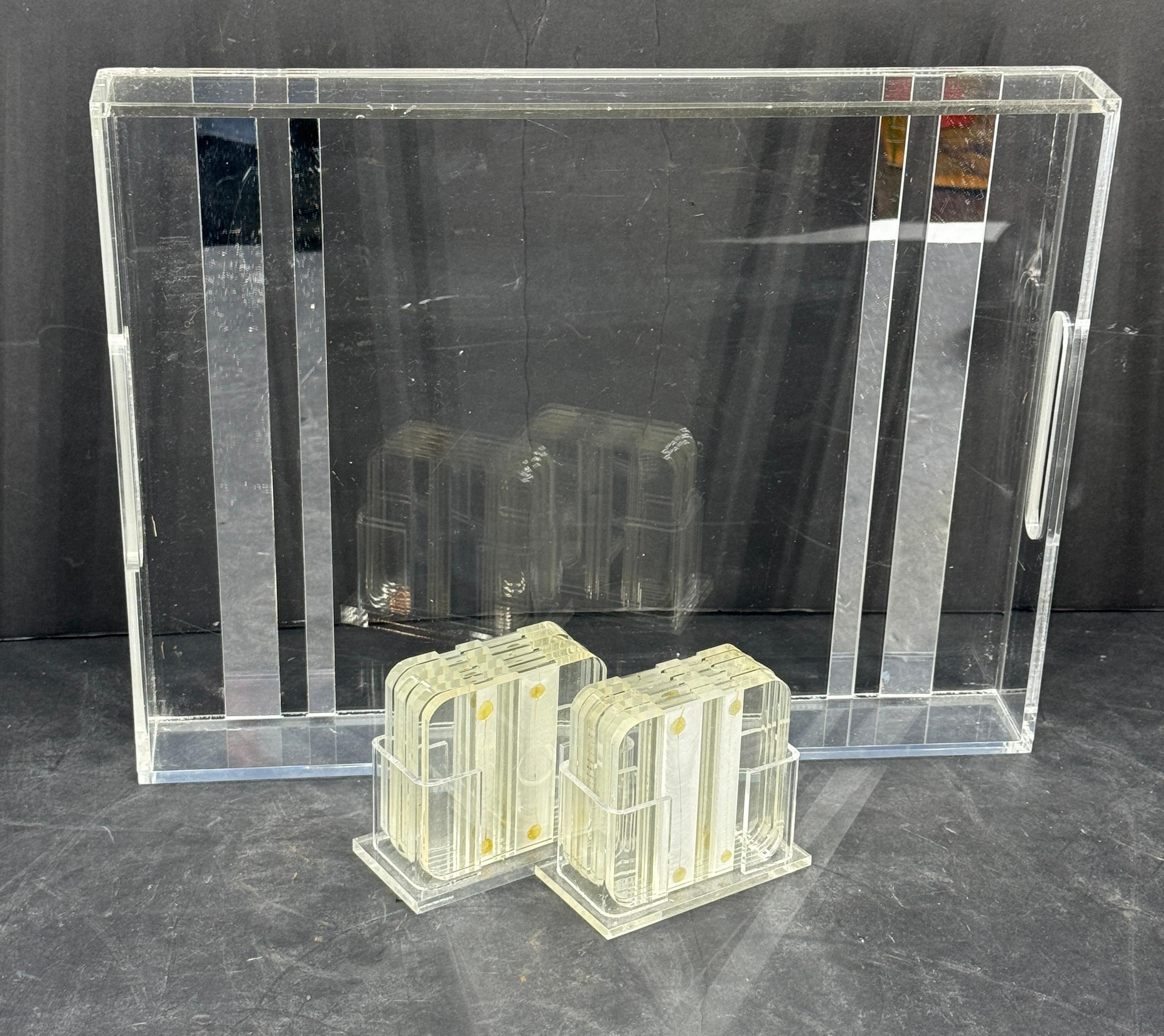 Miroir Plateau en Lucite et miroir, 8 sous-verres, Italie en vente
