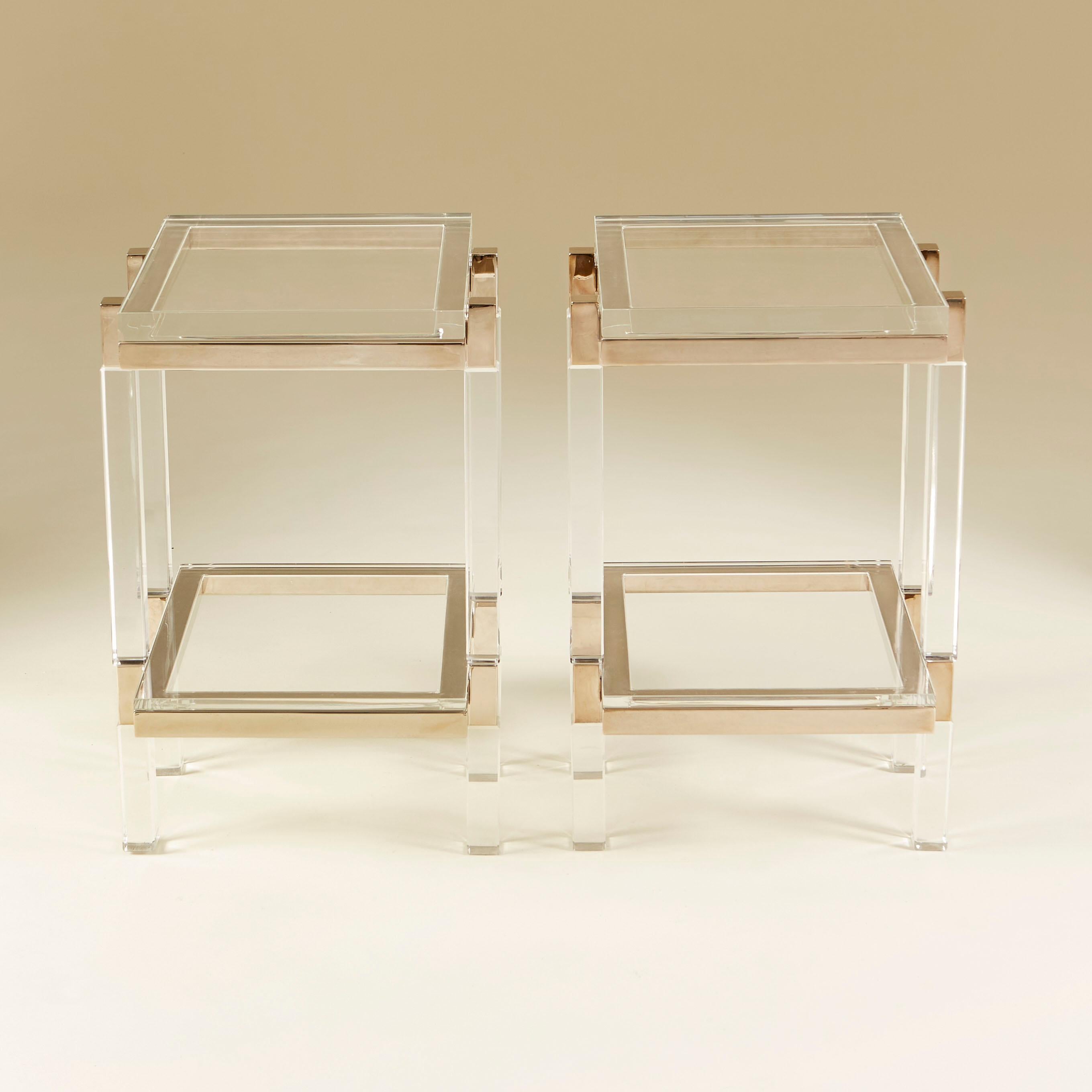 American Mid-Century Lucite and polished nickel side tables by Charles Hollis Jones For Sale