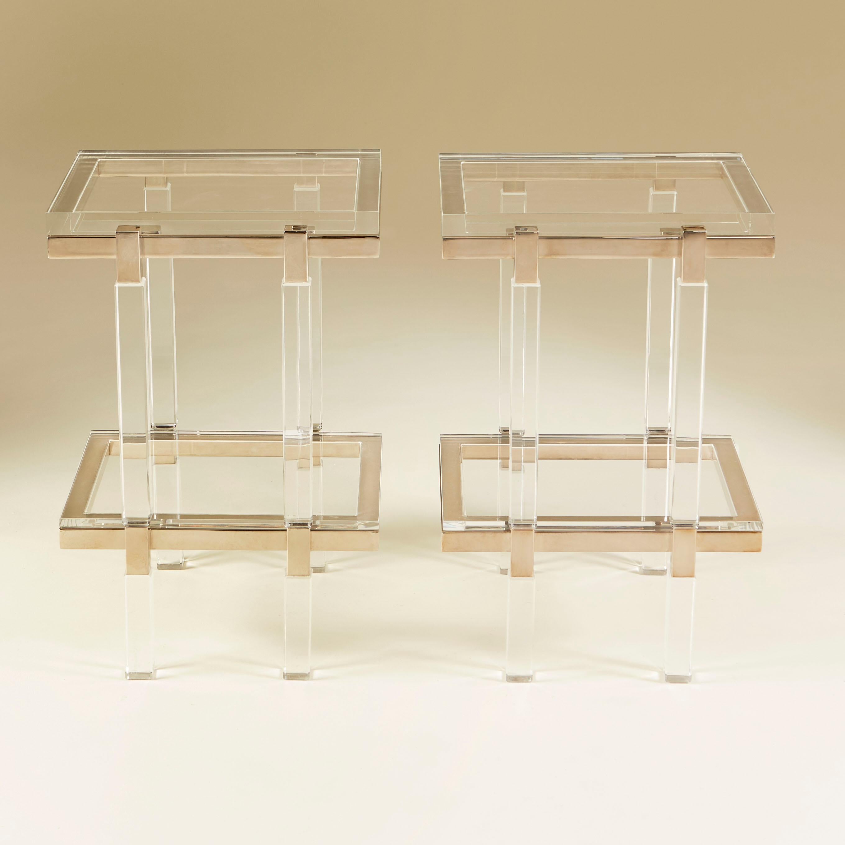 Mid-Century Lucite and polished nickel side tables by Charles Hollis Jones In Good Condition For Sale In London, GB
