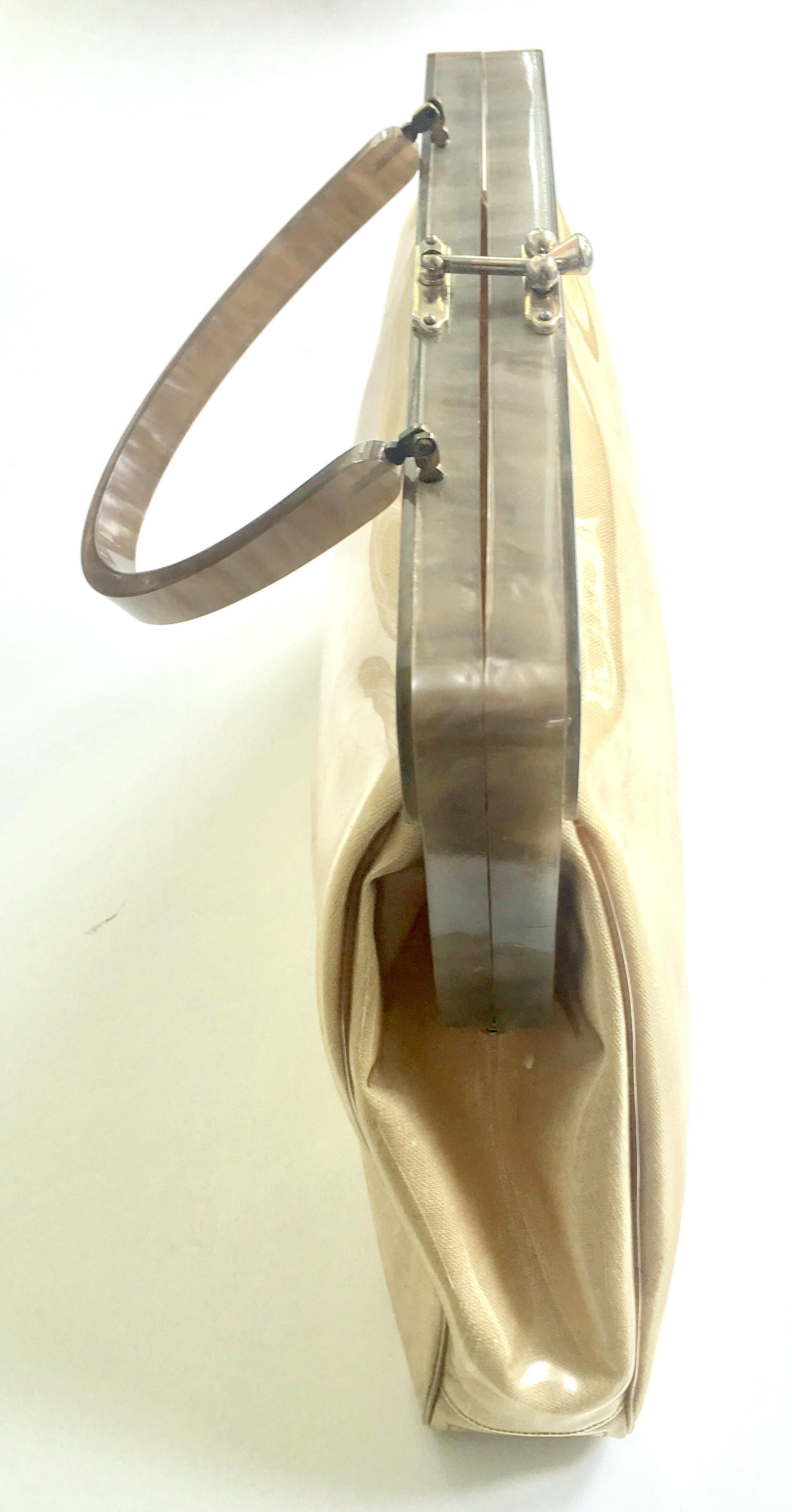 Beige Mid-Century Lucite and Vinyl Florida Hand Bag By, Charles Kahn