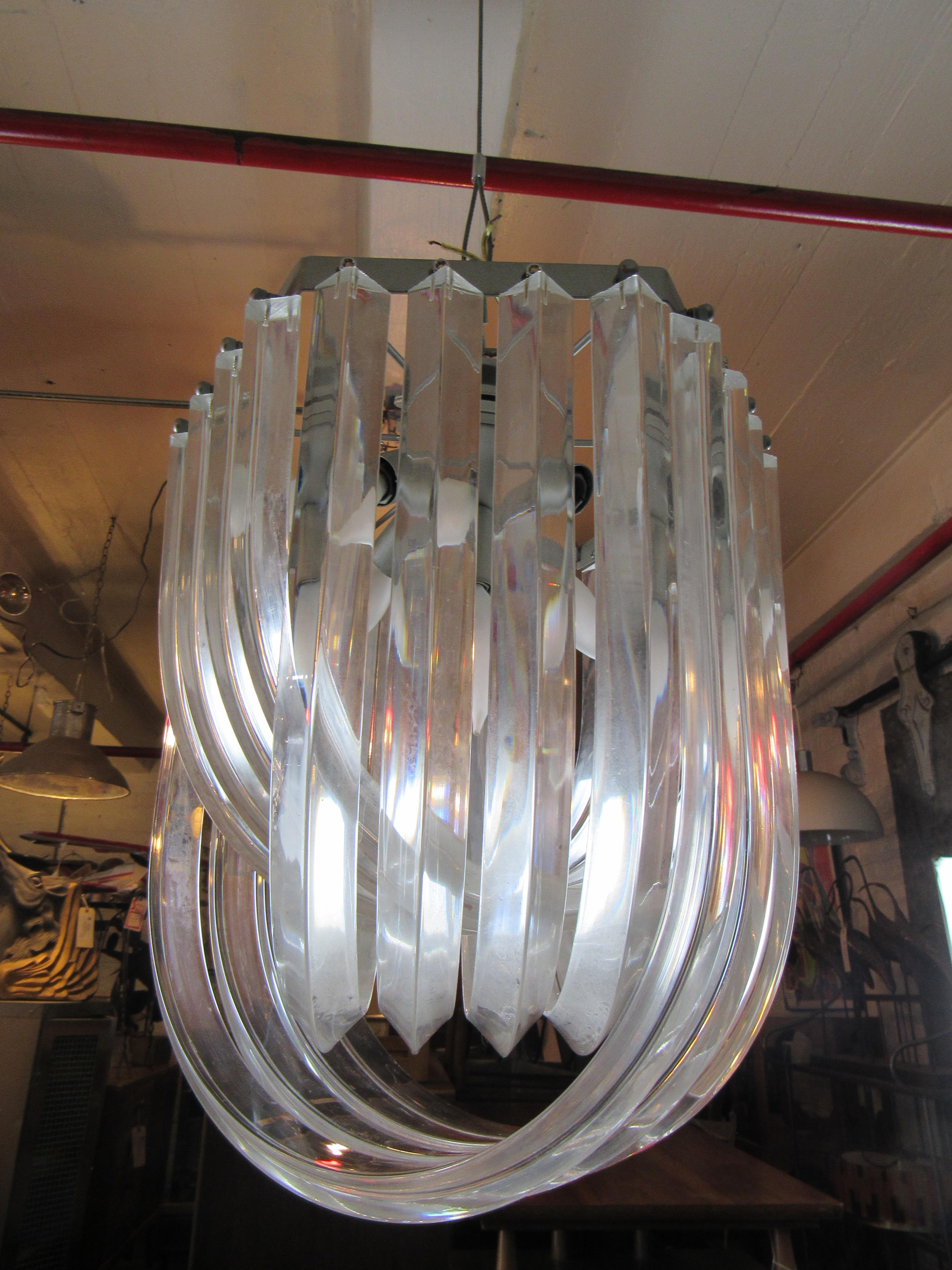 Mid-Century Modern Mid-Century Lucite Band Chandelier For Sale