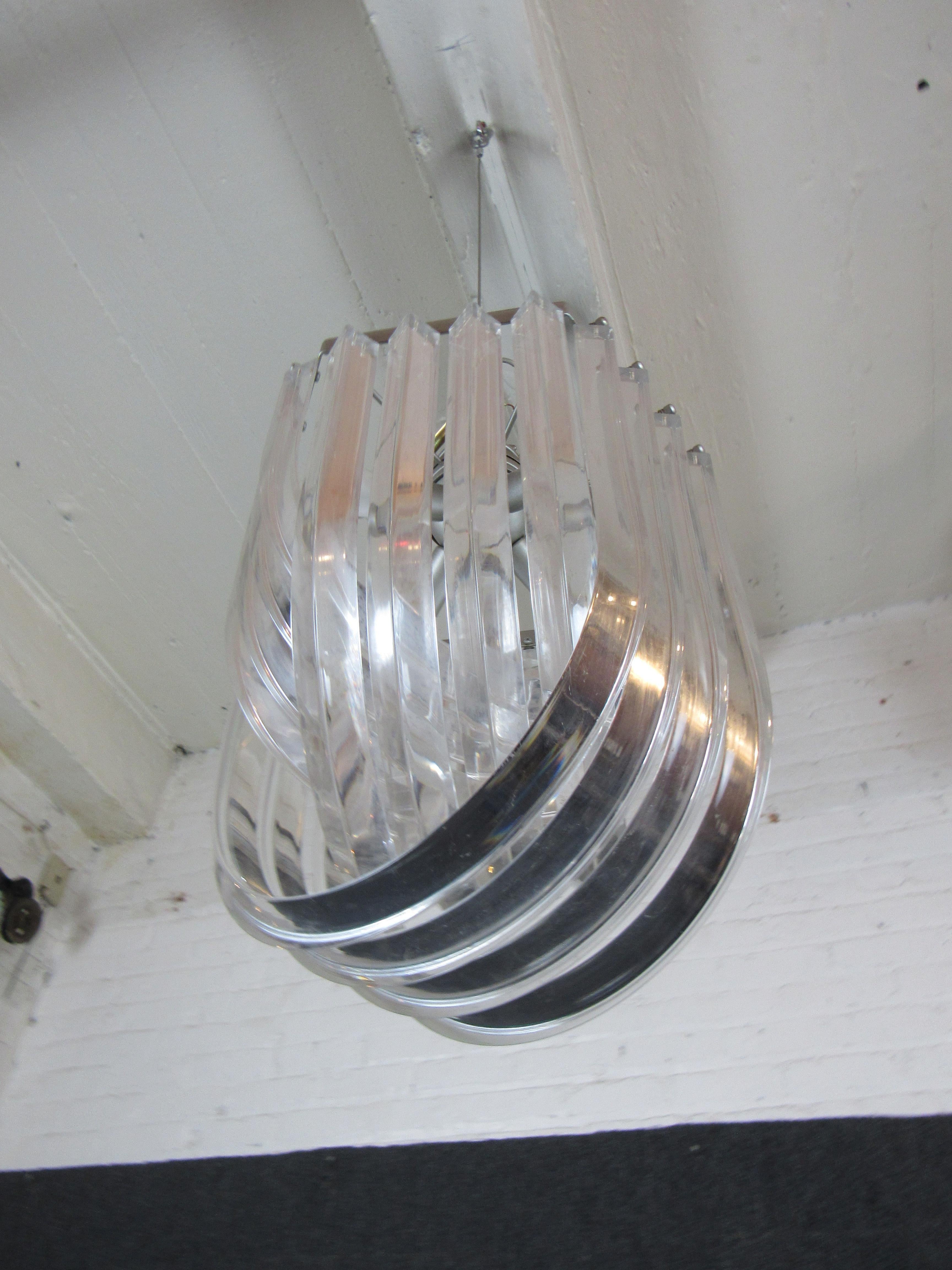 20th Century Mid-Century Lucite Band Chandelier For Sale