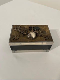 Mid Century Lucite Box with brass and Bulova watch detail c1972 signed
