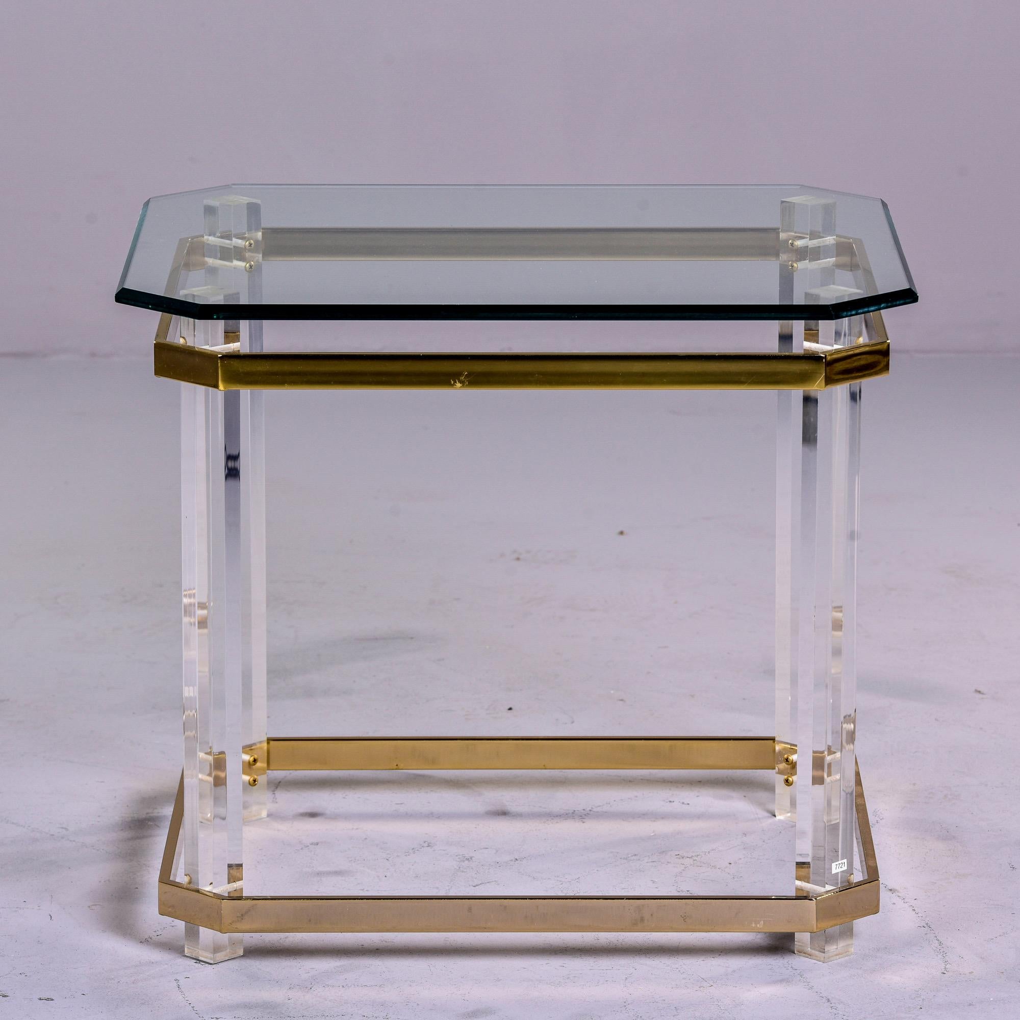 Mid-Century Modern Mid Century Lucite Brass and Glass Side Table For Sale