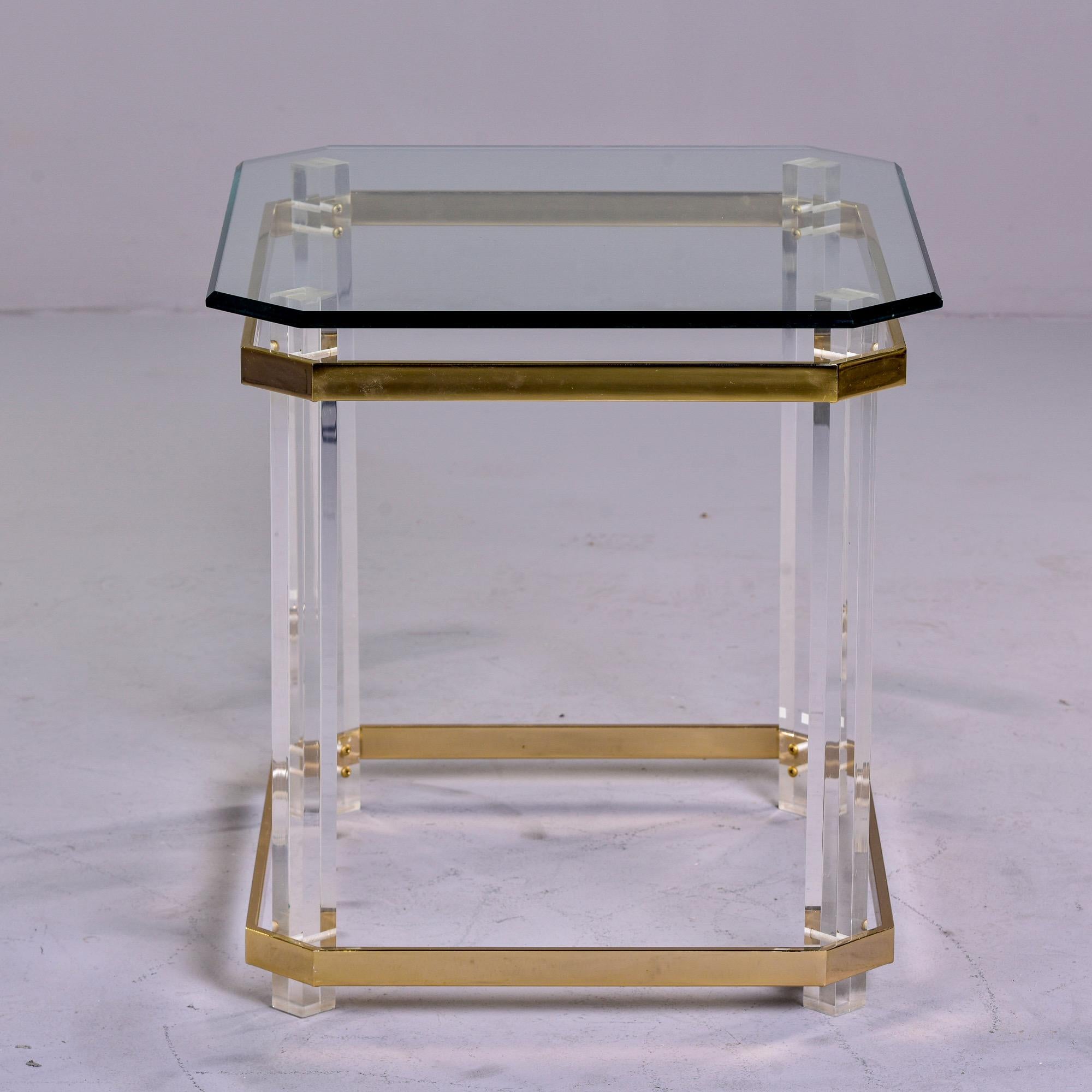 American Mid Century Lucite Brass and Glass Side Table For Sale