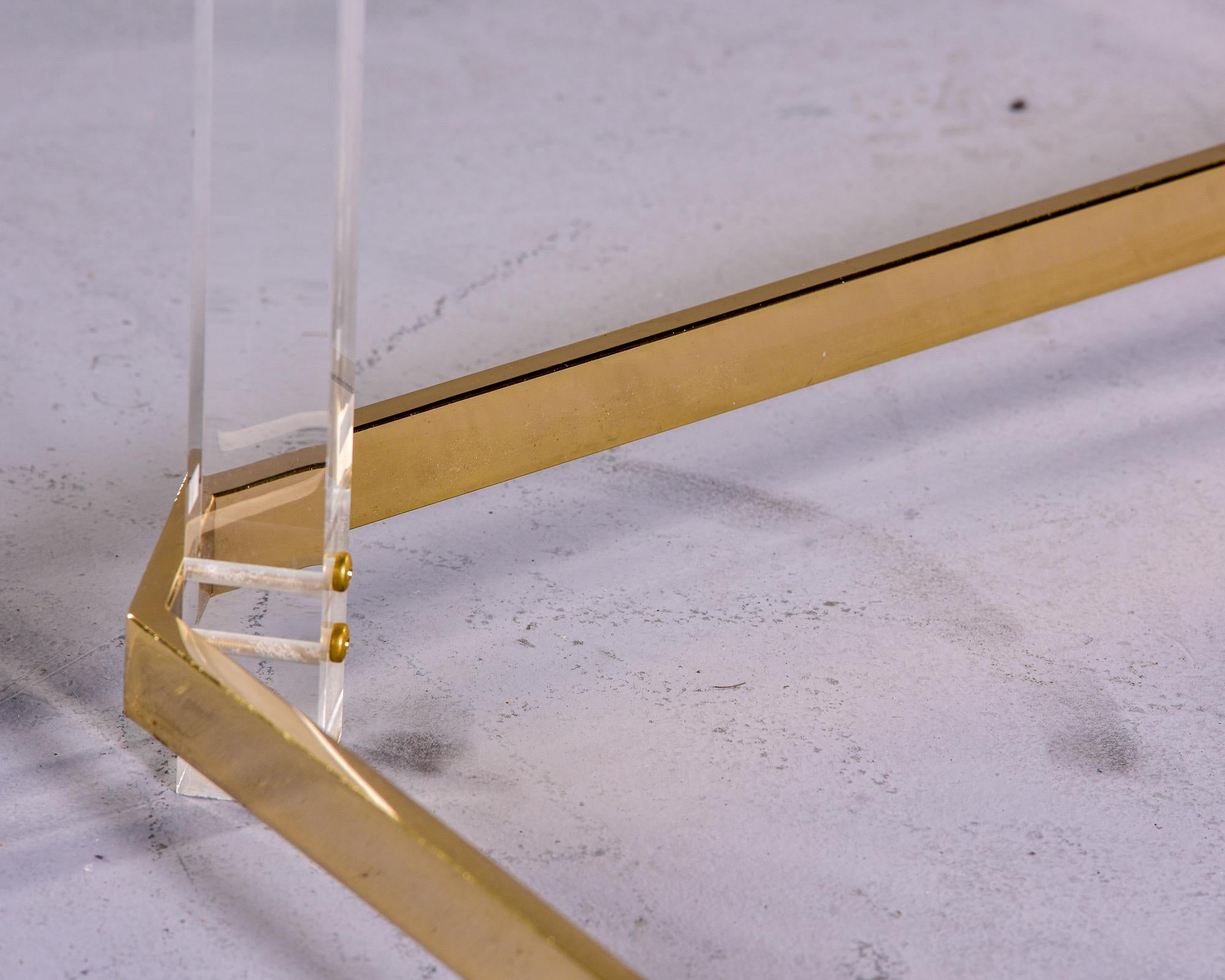 Mid Century Lucite Brass and Glass Side Table For Sale 3