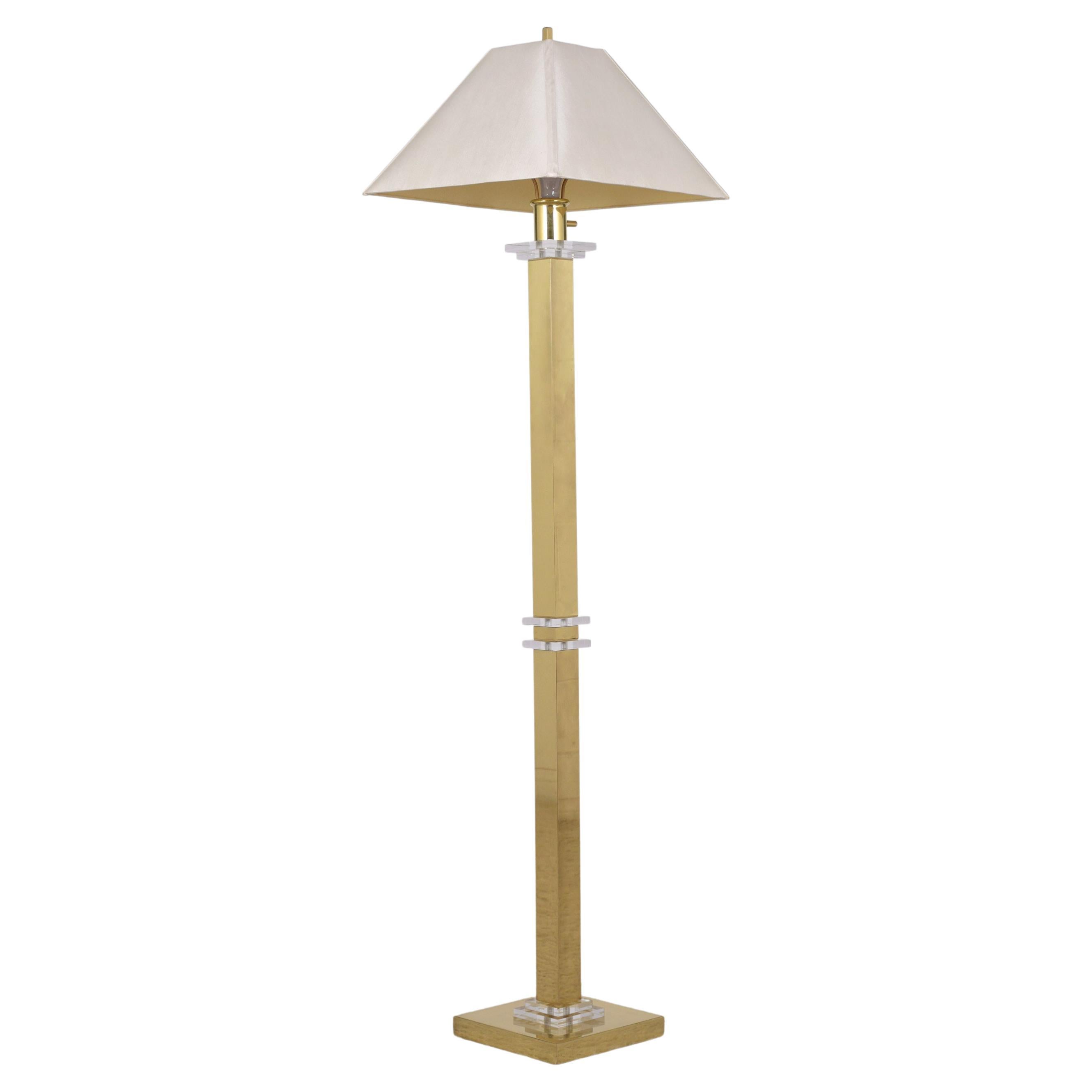 Modern Lucite Brass Floor Lamp