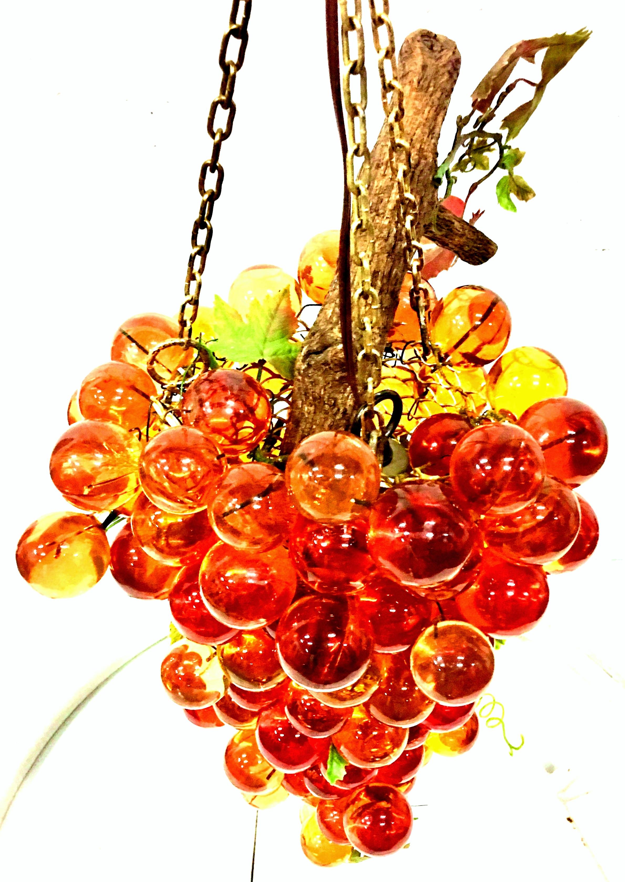 American Mid-Century Lucite & Brass Large Grape Bunch Form Hanging Pendant Light For Sale