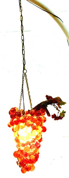 Mid-Century Lucite & Brass Large Grape Bunch Form Hanging Pendant Light