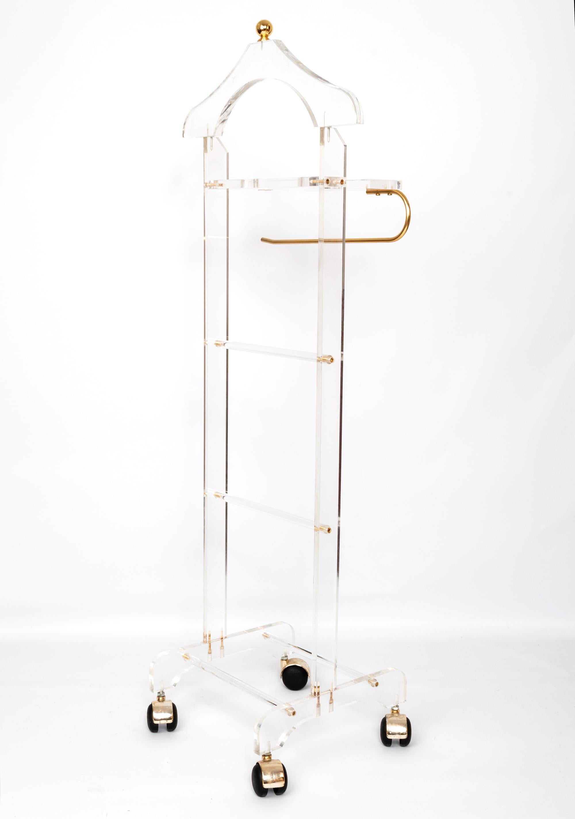 Mid-Century Modern Midcentury Lucite and Brass Valet Stand, Italy, circa 1960