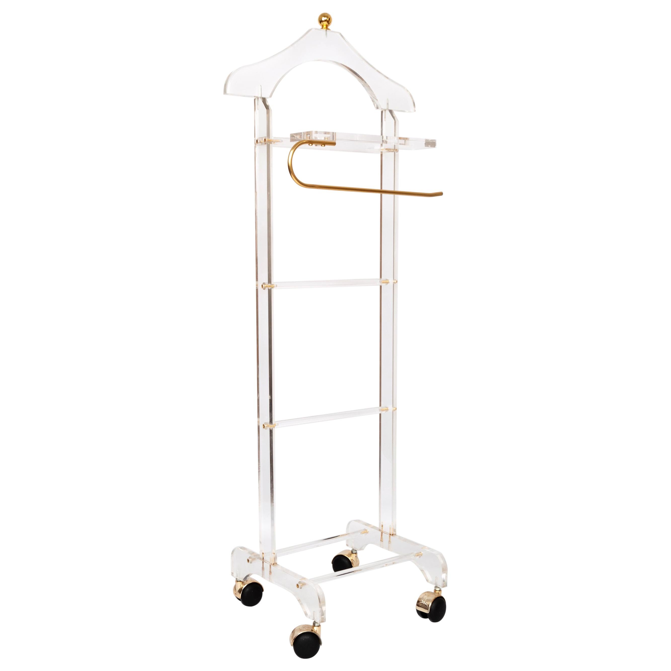 Midcentury Lucite and Brass Valet Stand, Italy, circa 1960