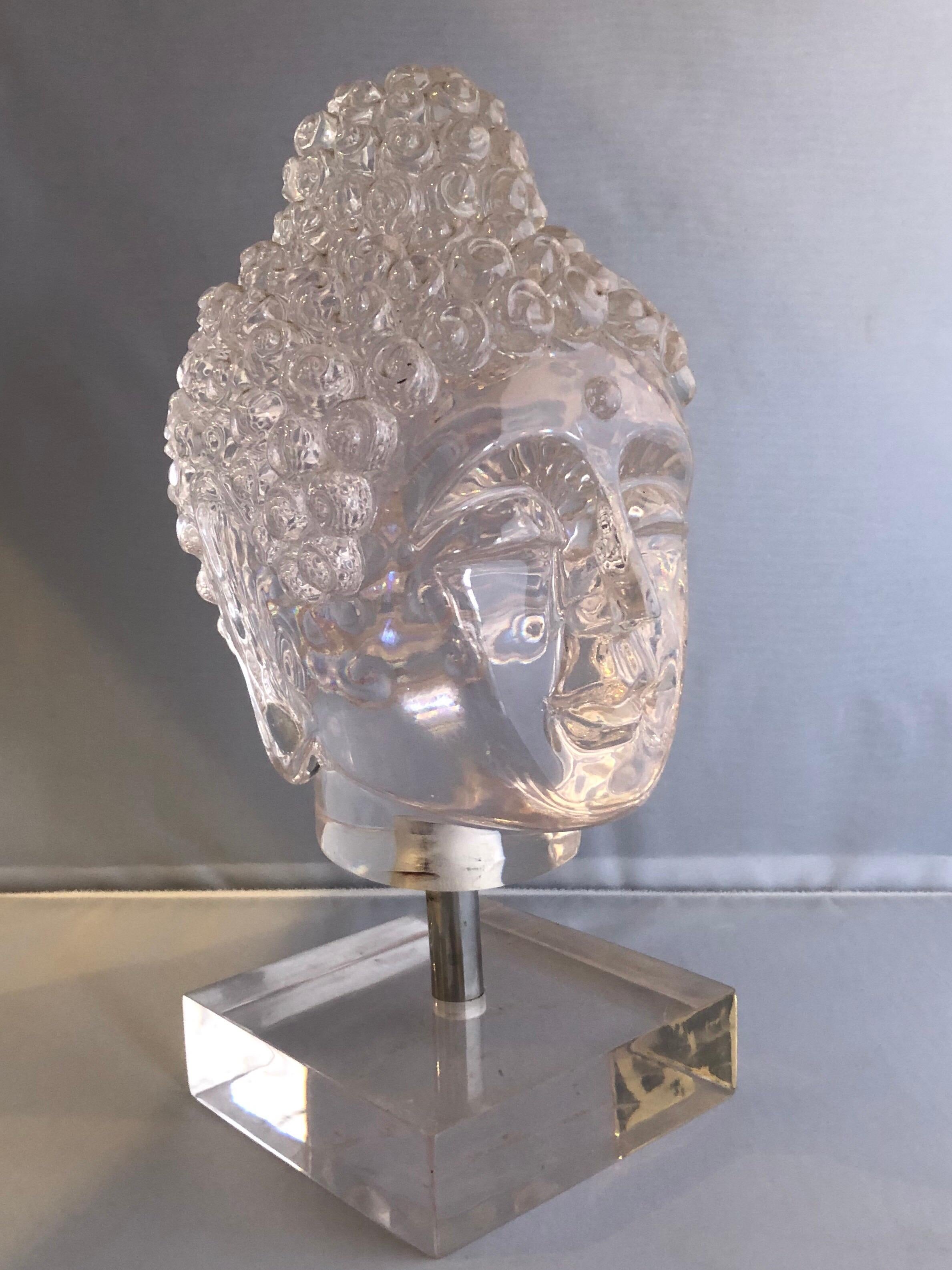 A very cool midcentury Lucite Buddha head or bust on a Lucite base, circa 1970s. The piece is in very good vintage condition with no chips or cracks.