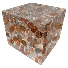 Mid Century Lucite Cube Penny Sculpture