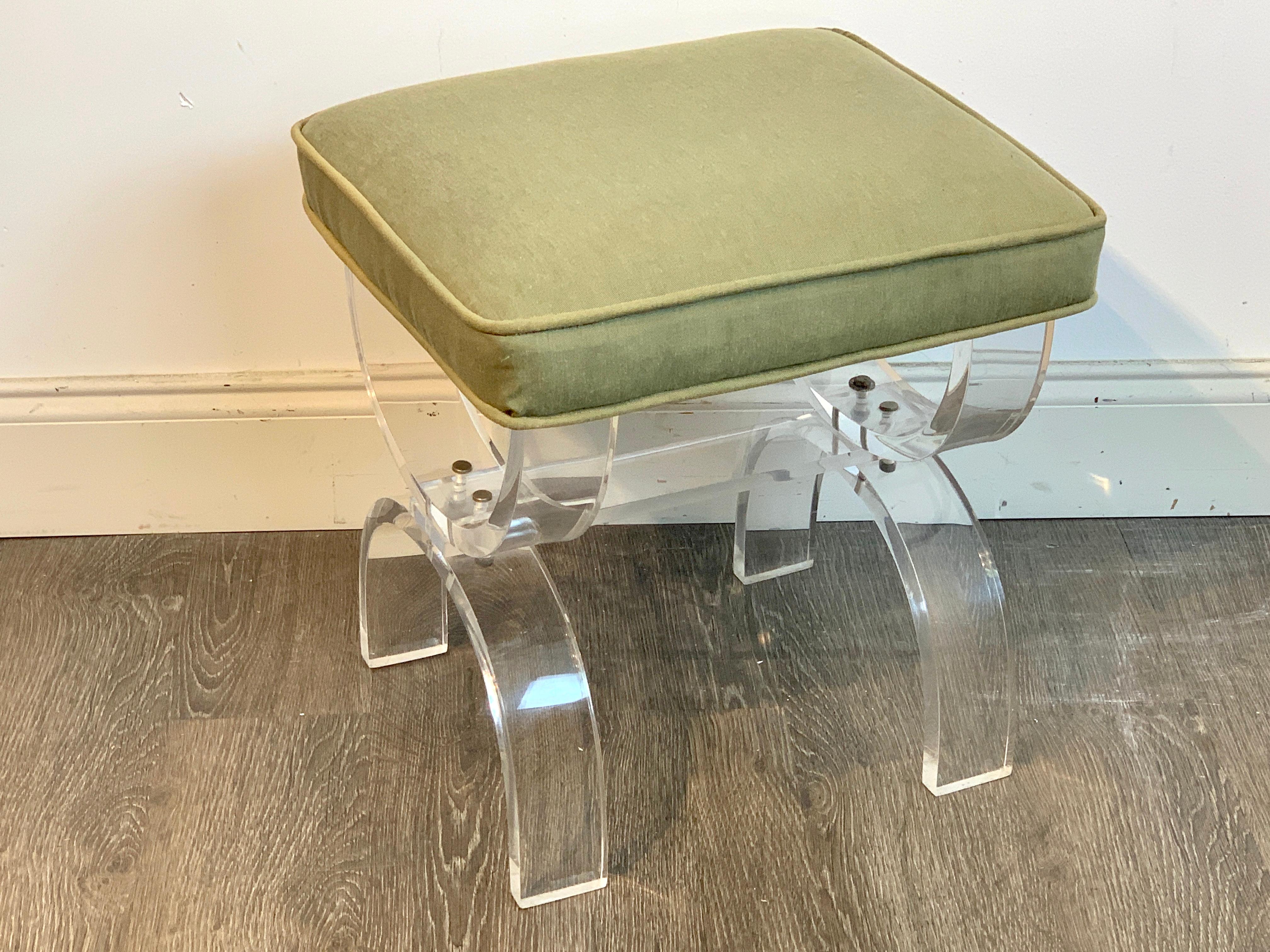 Midcentury Lucite Curule Bench 2