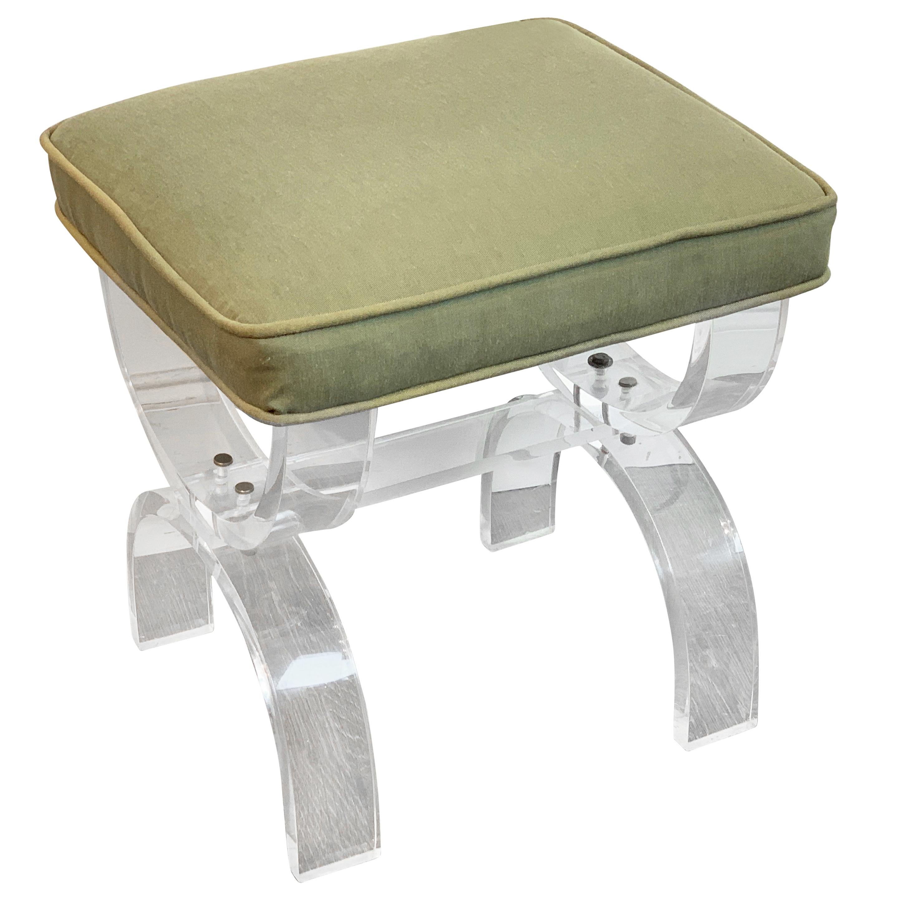 Midcentury Lucite Curule Bench