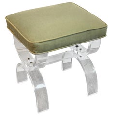 Midcentury Lucite Curule Bench