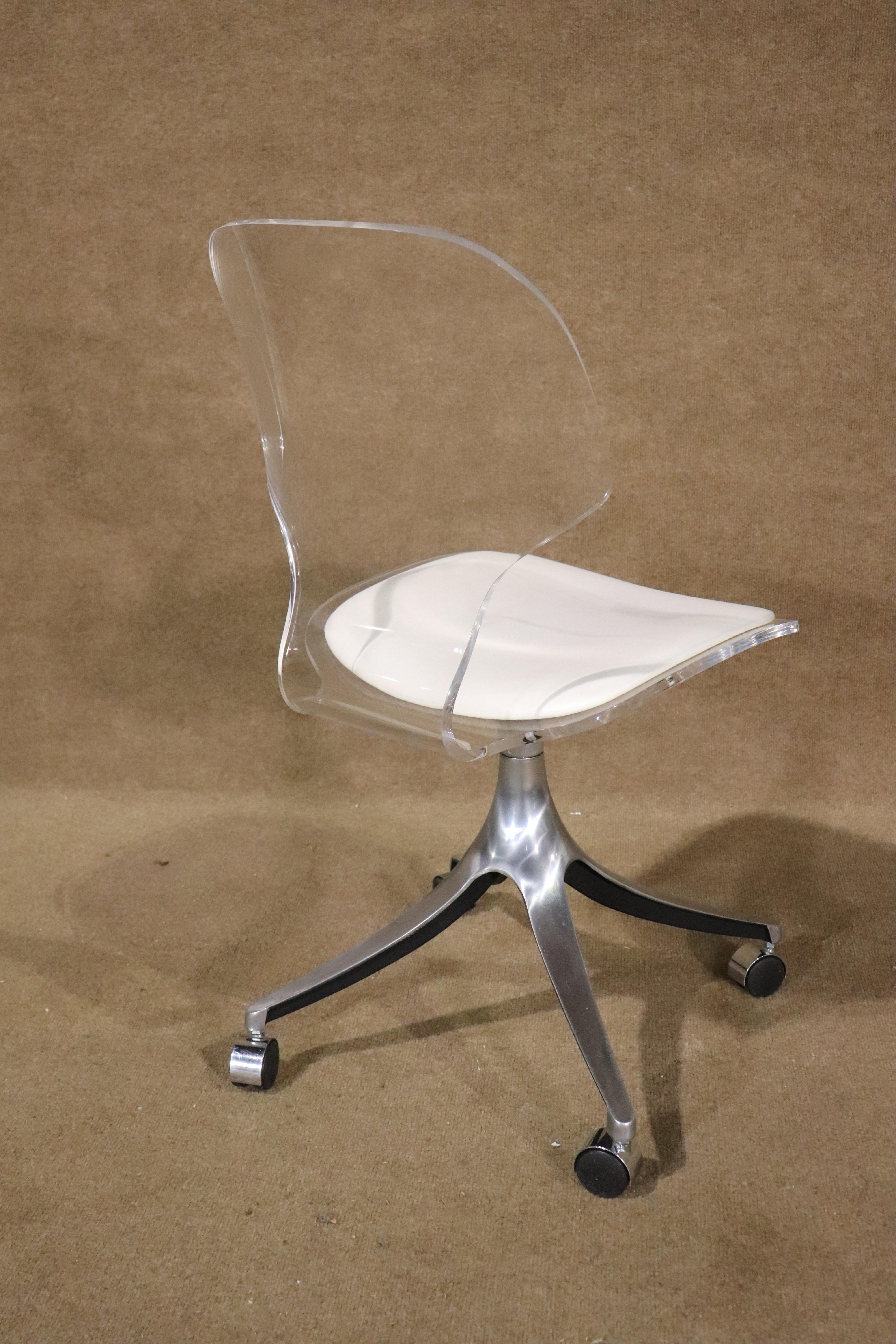Chrome Mid-Century Lucite Desk Chair by Hill Manufacturing For Sale