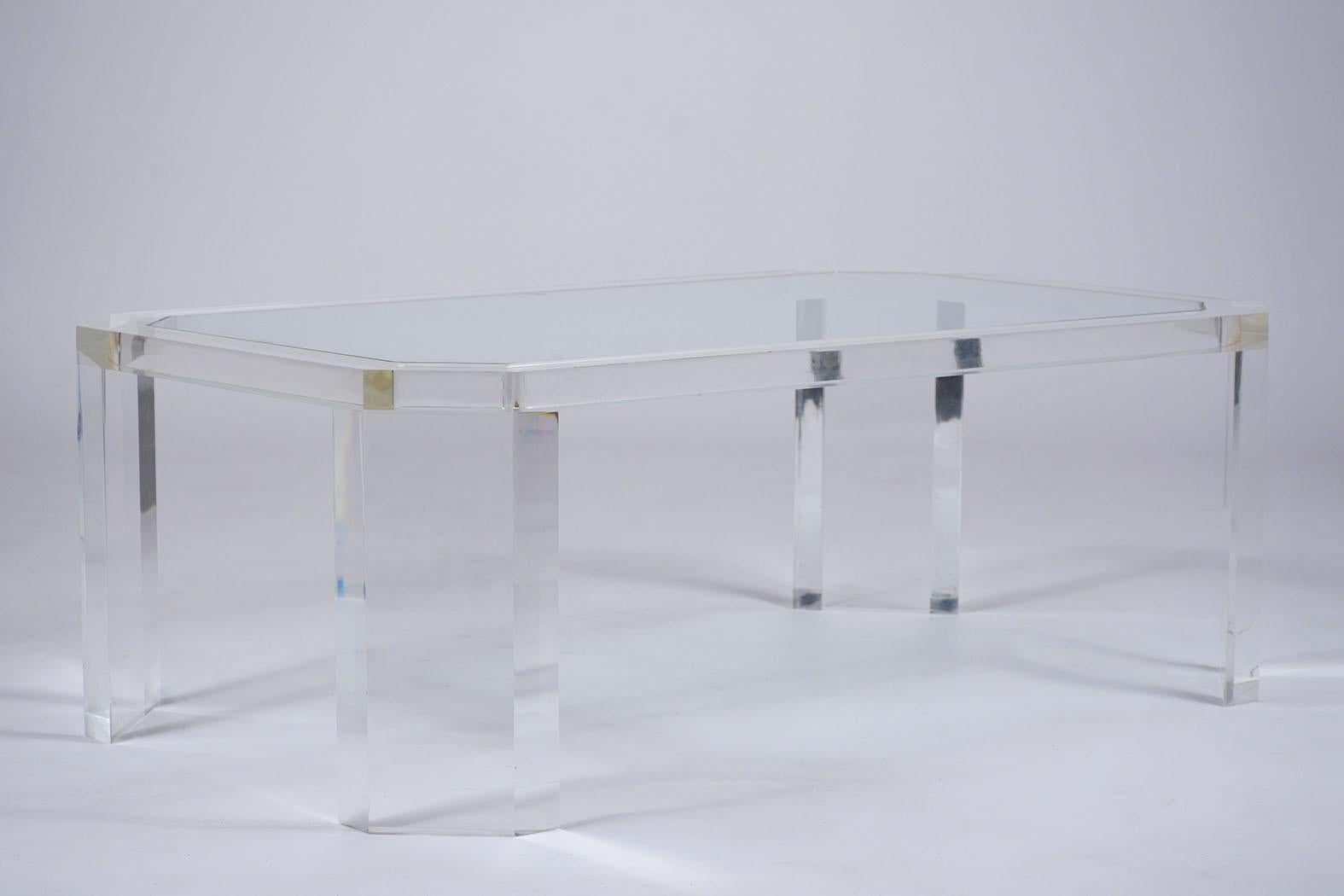 Hand-Crafted 1970's Mid Century Lucite & Glass Coffee Table