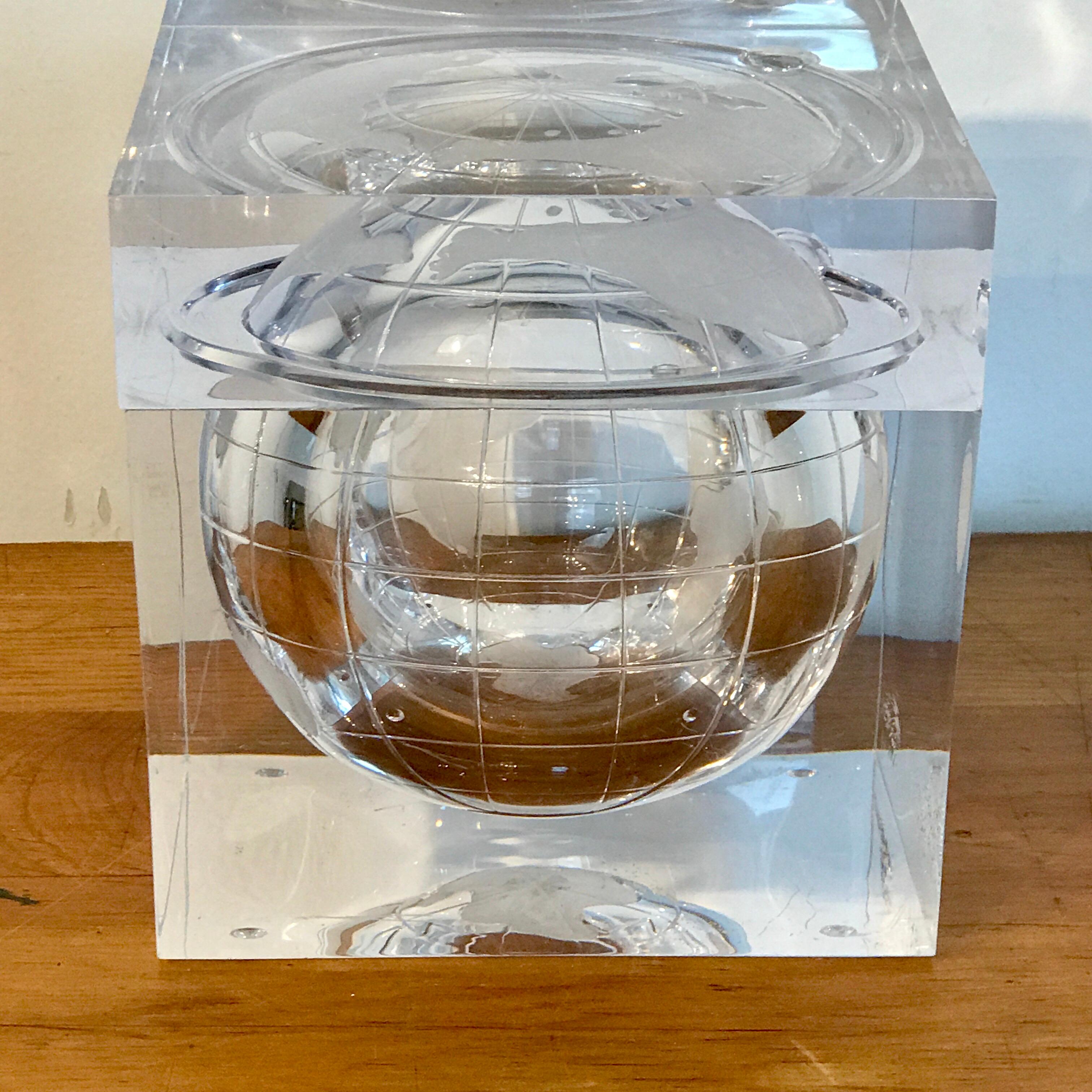 American Midcentury Lucite Globe Motif Ice Bucket