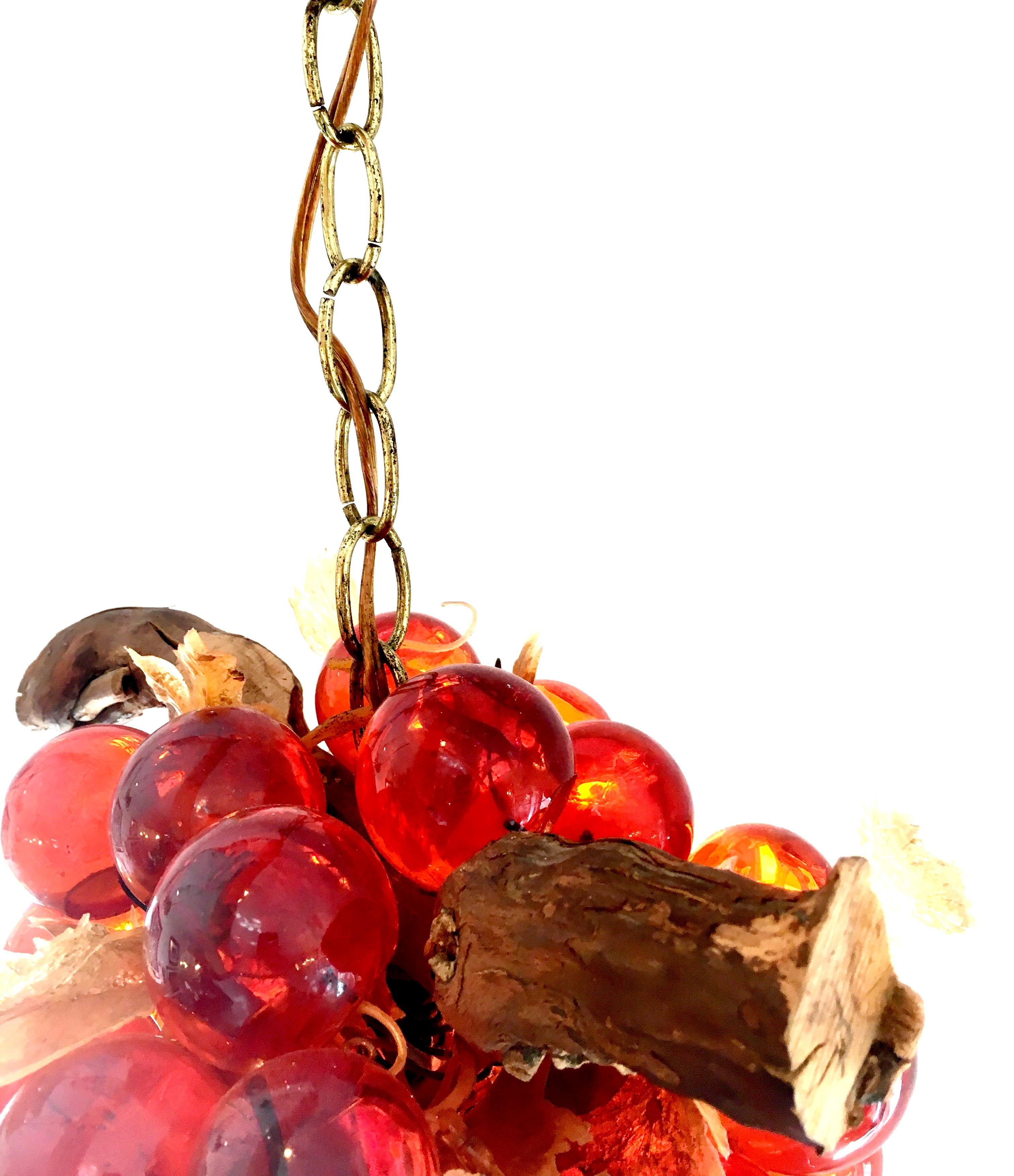 Brass Mid-Century Lucite Grape Bunch Hanging Light Pendant-Chandelier For Sale