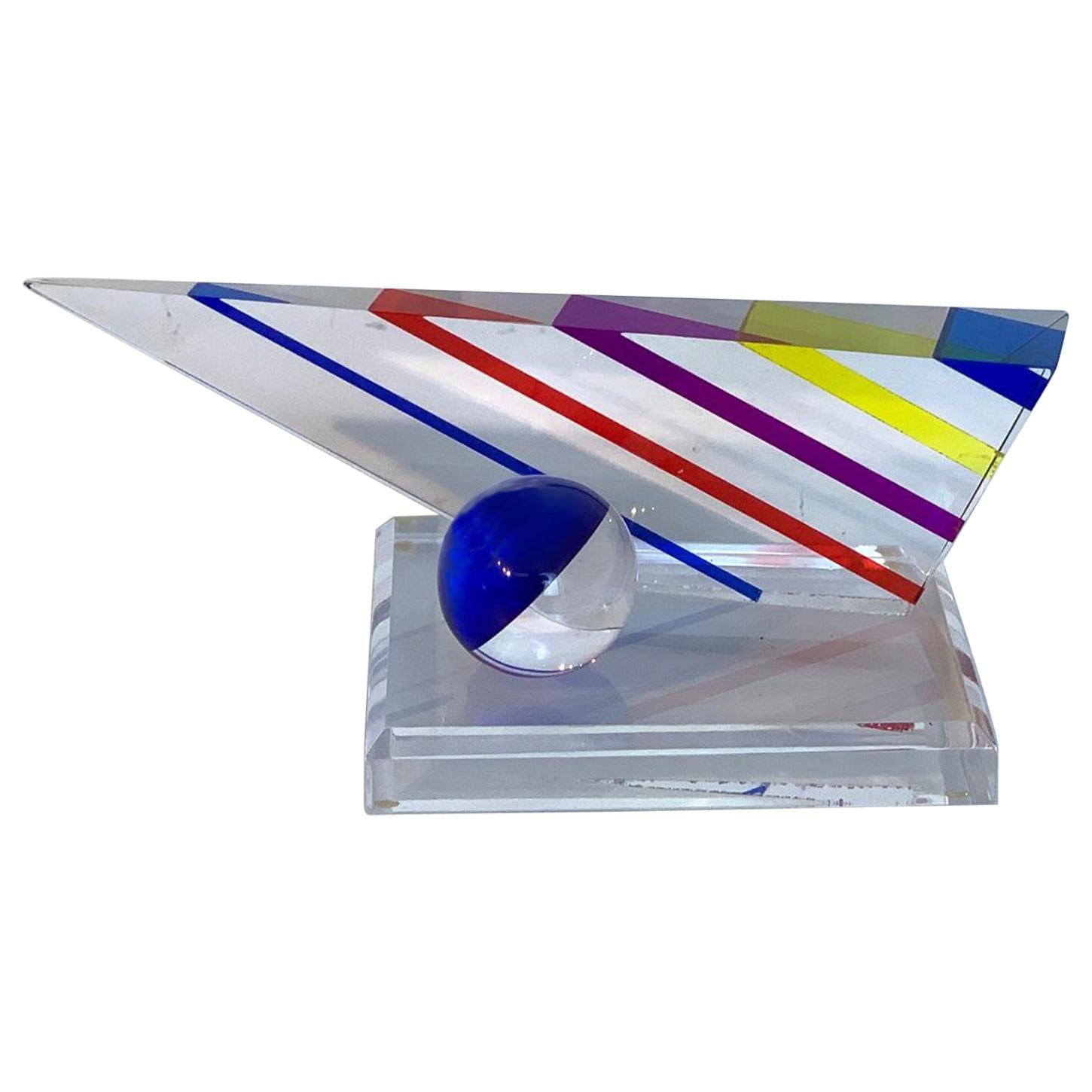 Midcentury Lucite Multi-Colored Triangular Geometric Sculpture by Will Grant