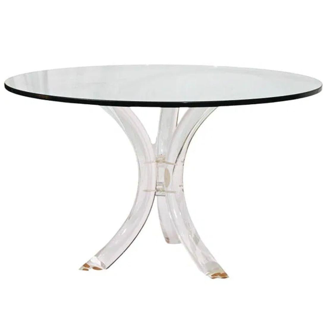 Mid-Century Modern Mid Century Lucite Pedestal Dining Table with Glass Top For Sale