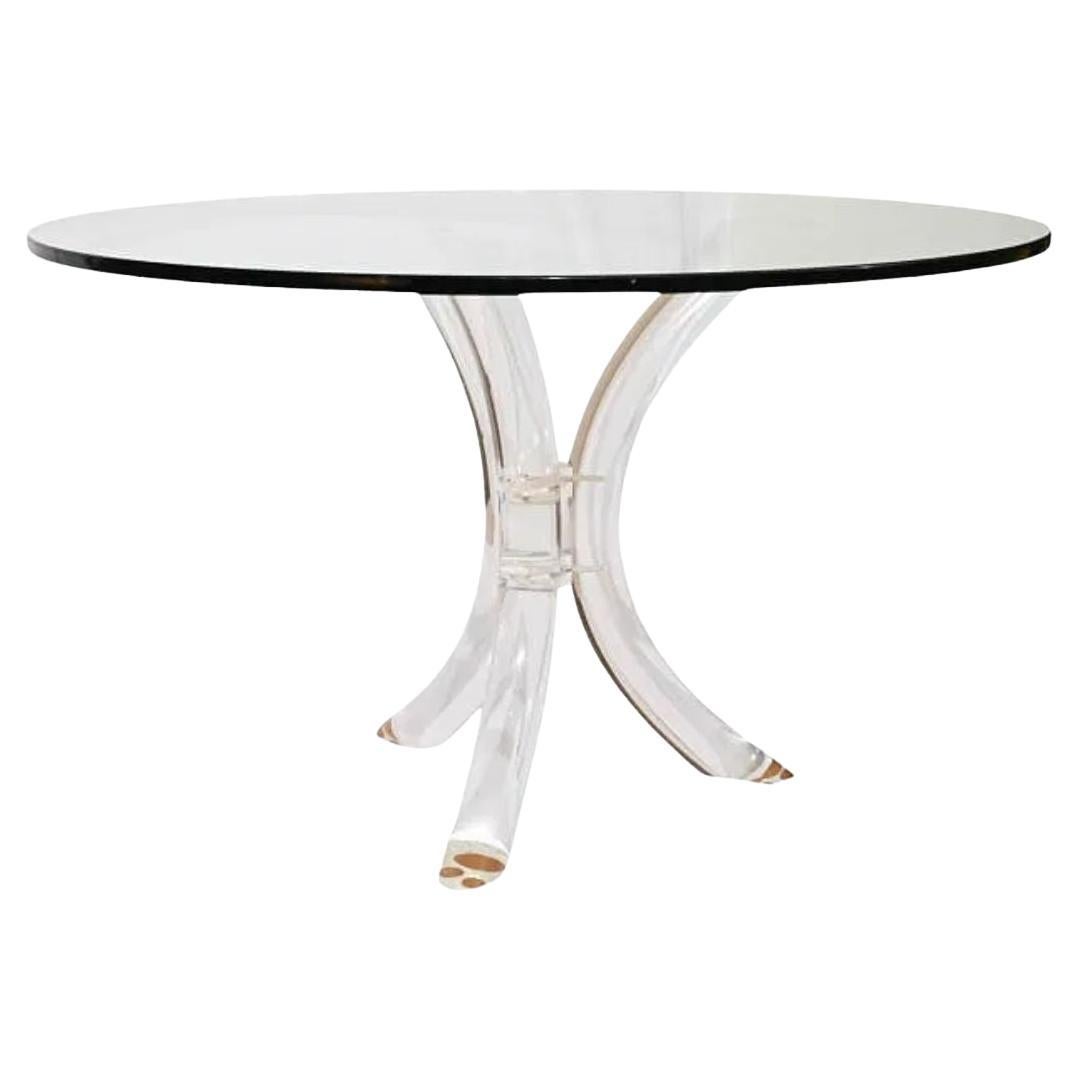 Mid Century Lucite Pedestal Dining Table with Glass Top For Sale