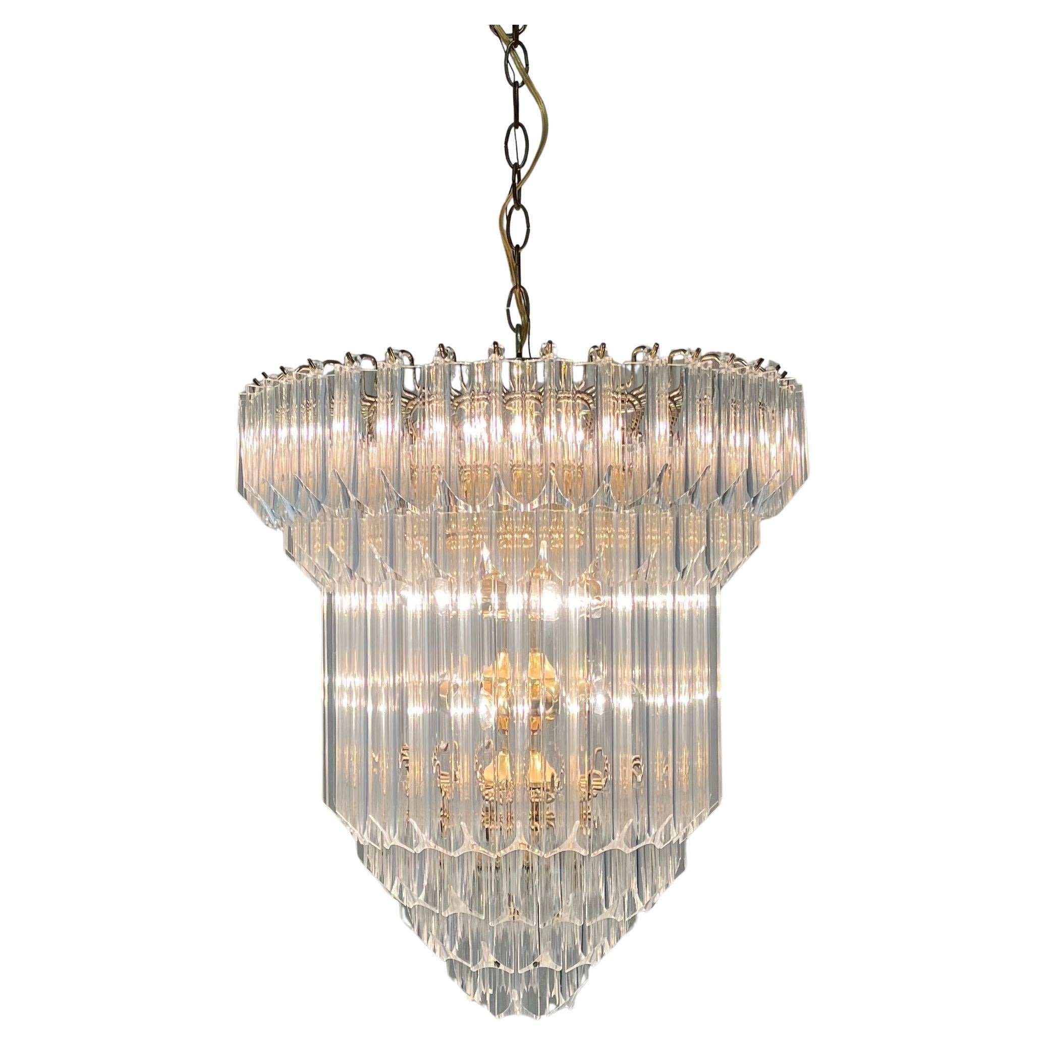 Mid Century Lucite Prism Chandelier 6 Tier