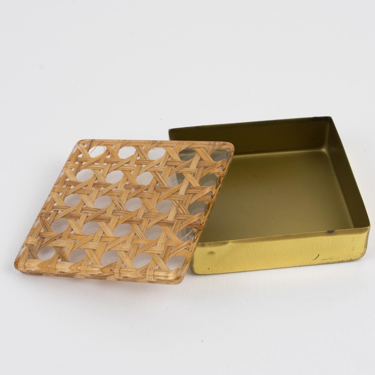 Mid-Century Lucite, Rattan and Brass Lighter and Box Set For Sale 5
