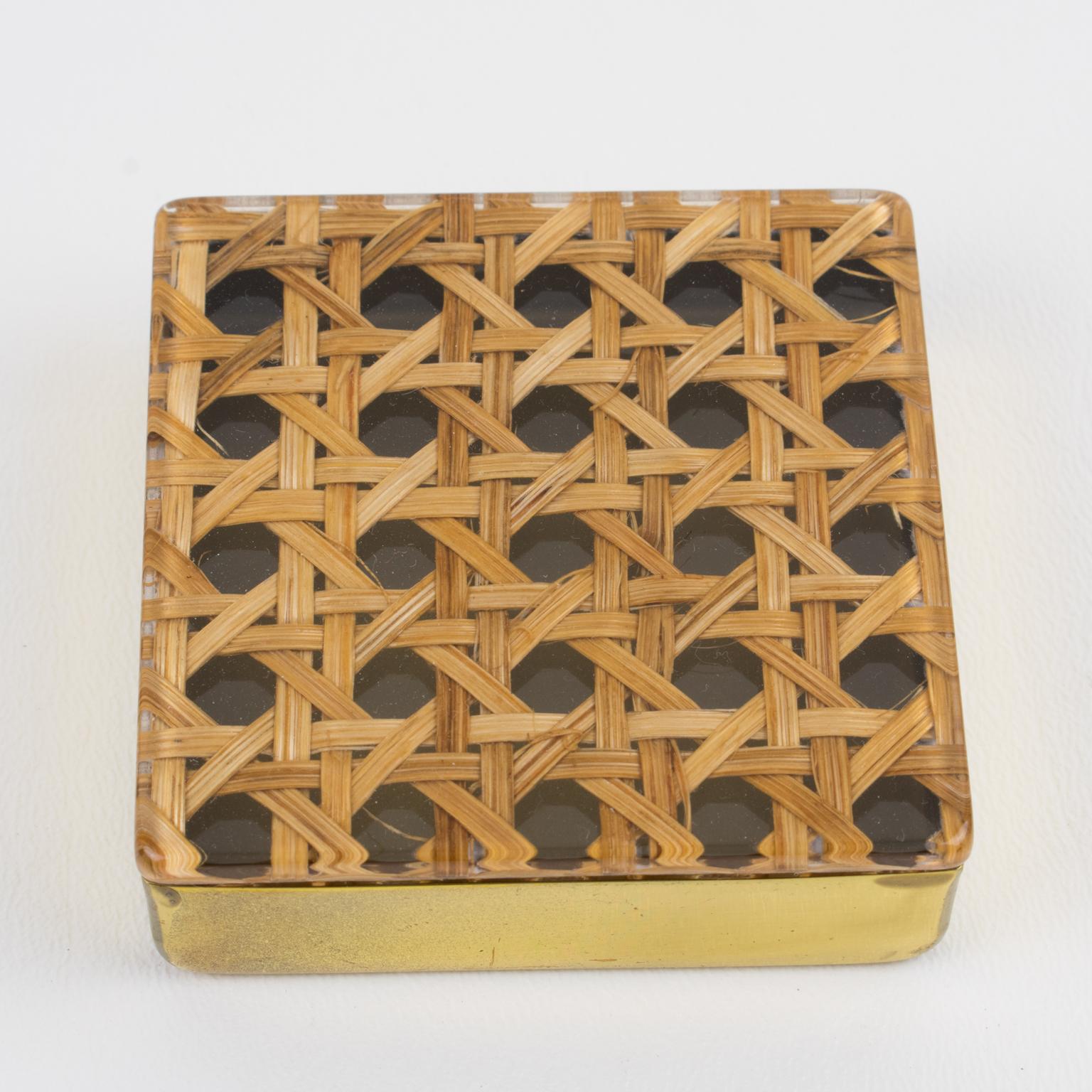 Mid-Century Lucite, Rattan and Brass Lighter and Box Set For Sale 7