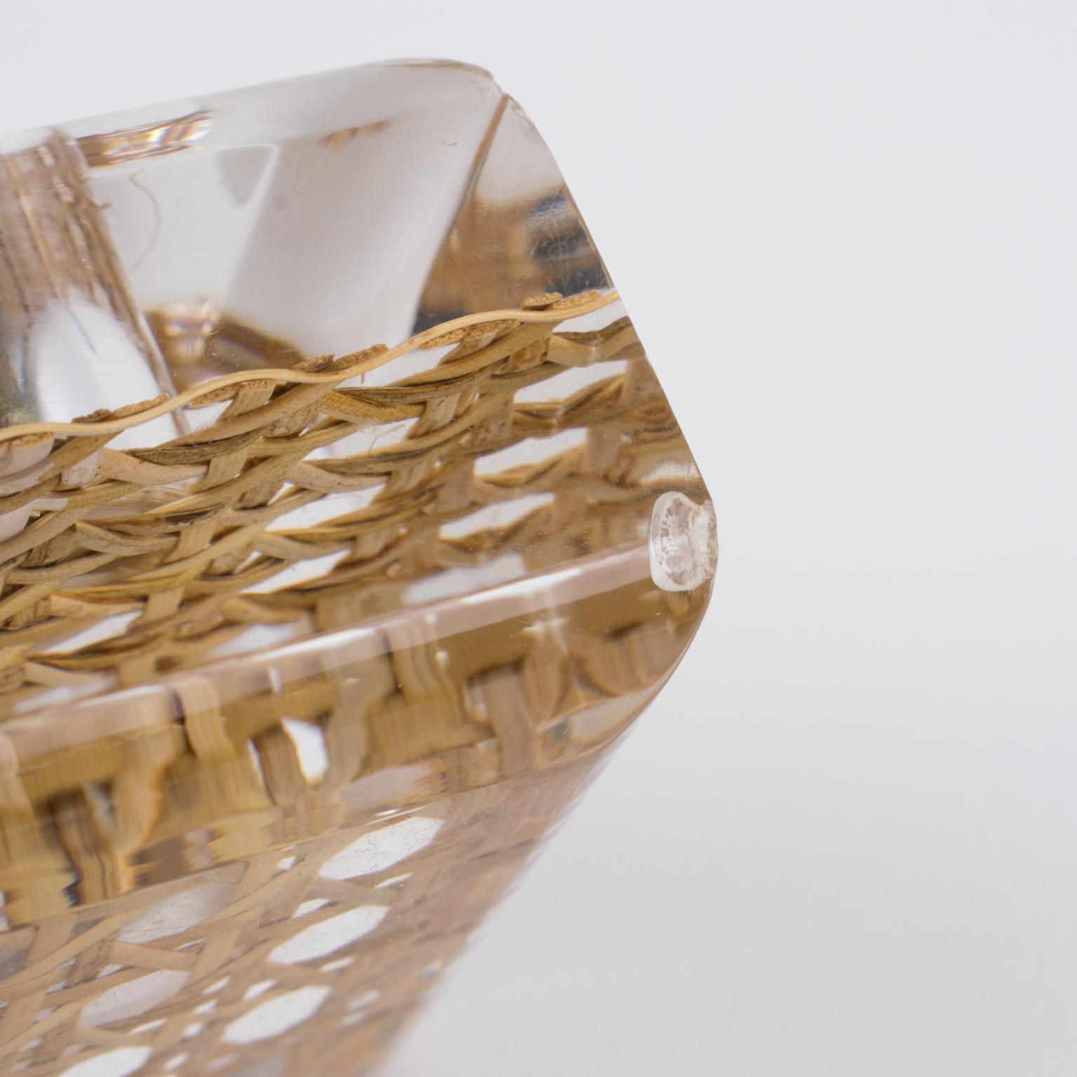 Mid-Century Lucite, Rattan and Brass Lighter and Box Set For Sale 8