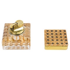 Mid-Century Lucite, Rattan and Brass Lighter and Box Set