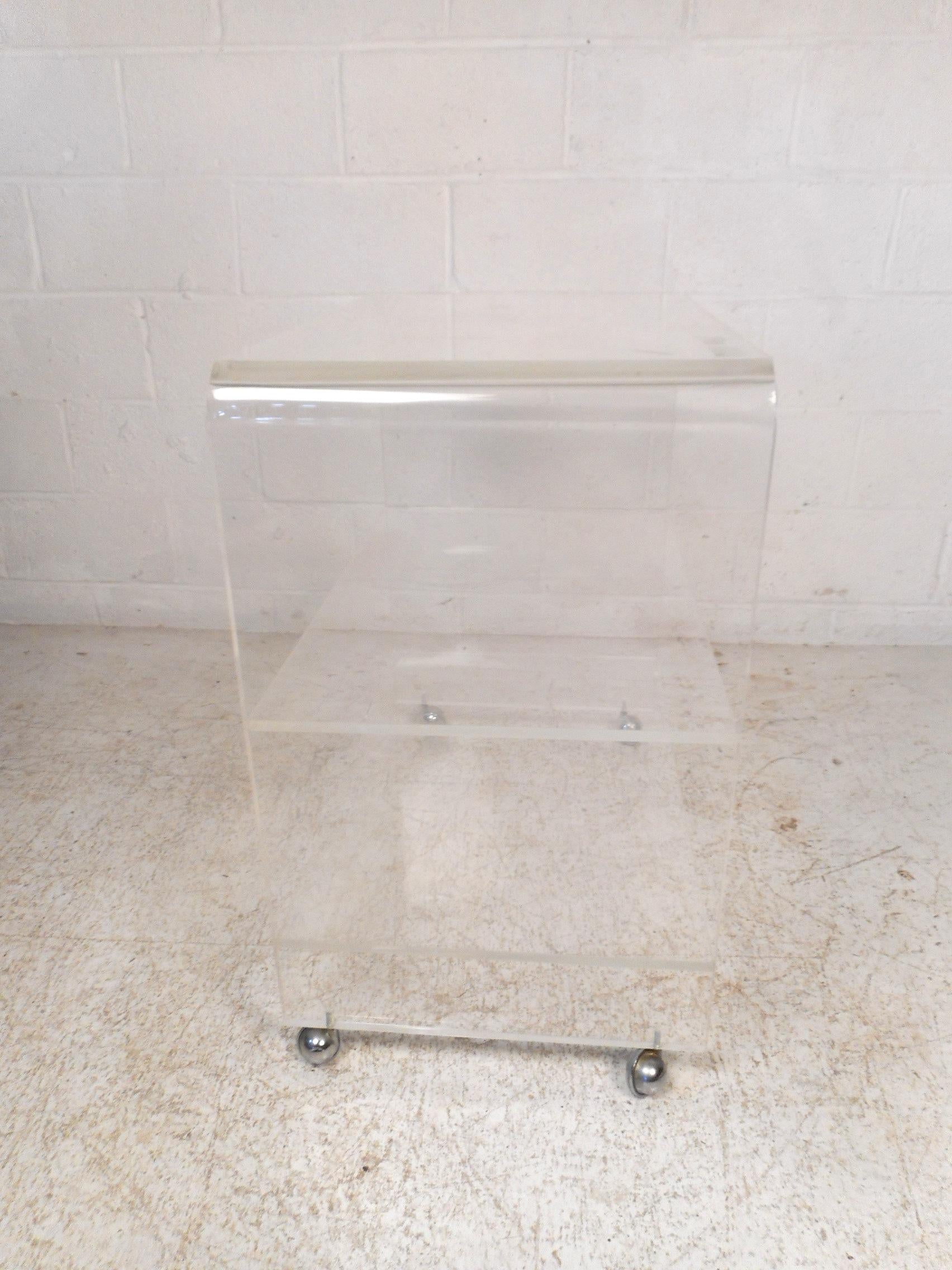 Mid-Century Modern Midcentury Lucite Rolling Shelf Unit