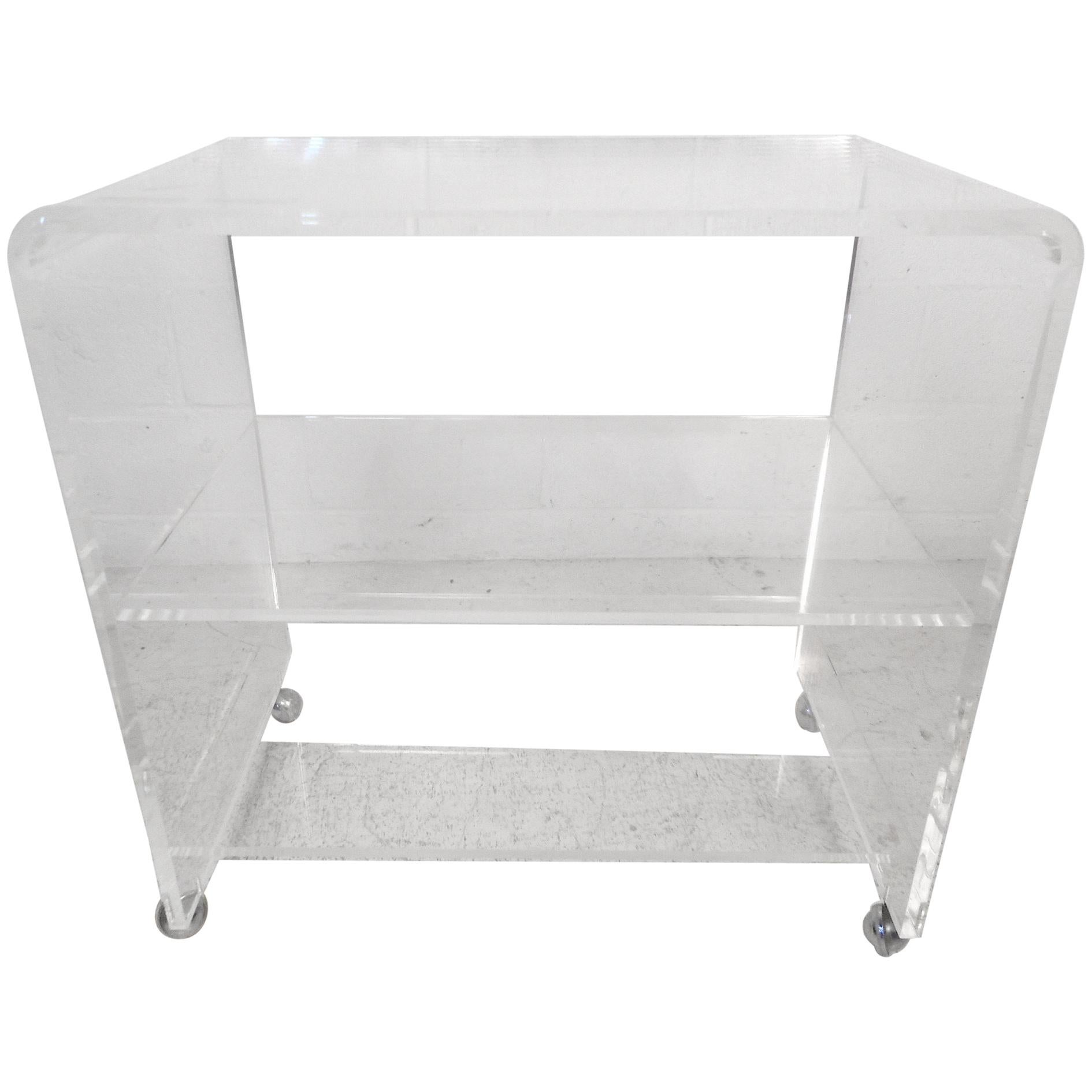 Midcentury Lucite Rolling Shelf Unit