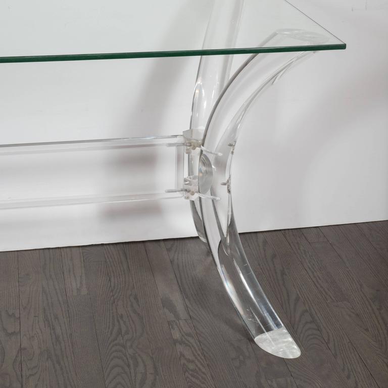 Mid-Century Modern Mid-Century Lucite Saber Leg Console in the Style of Charles Hollis Jones For Sale