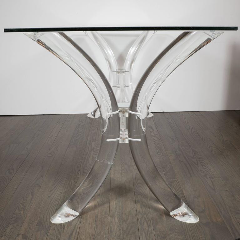 Mid-Century Lucite Saber Leg Console in the Style of Charles Hollis Jones In Excellent Condition For Sale In New York, NY