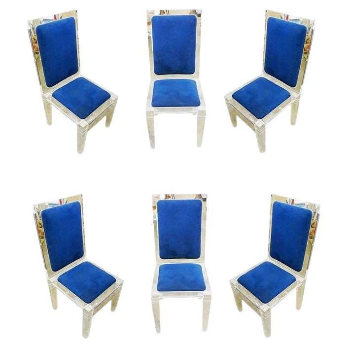 Chaises de salle à manger de style gratte-ciel en lucite du milieu du siècle, ensemble de six chaises