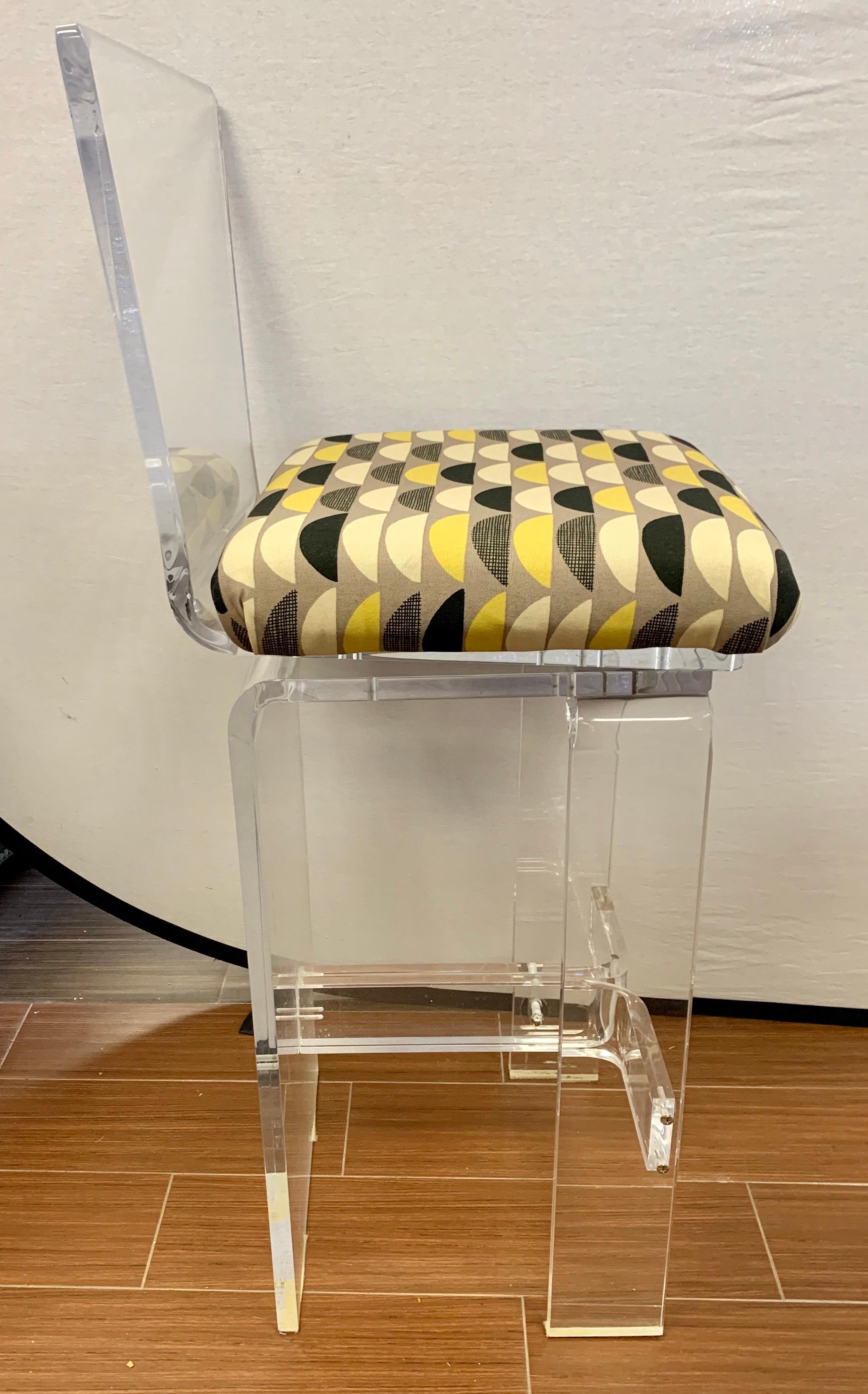 Midcentury Lucite Swivel Bar Stools, New Upholstery, Set of 3 2
