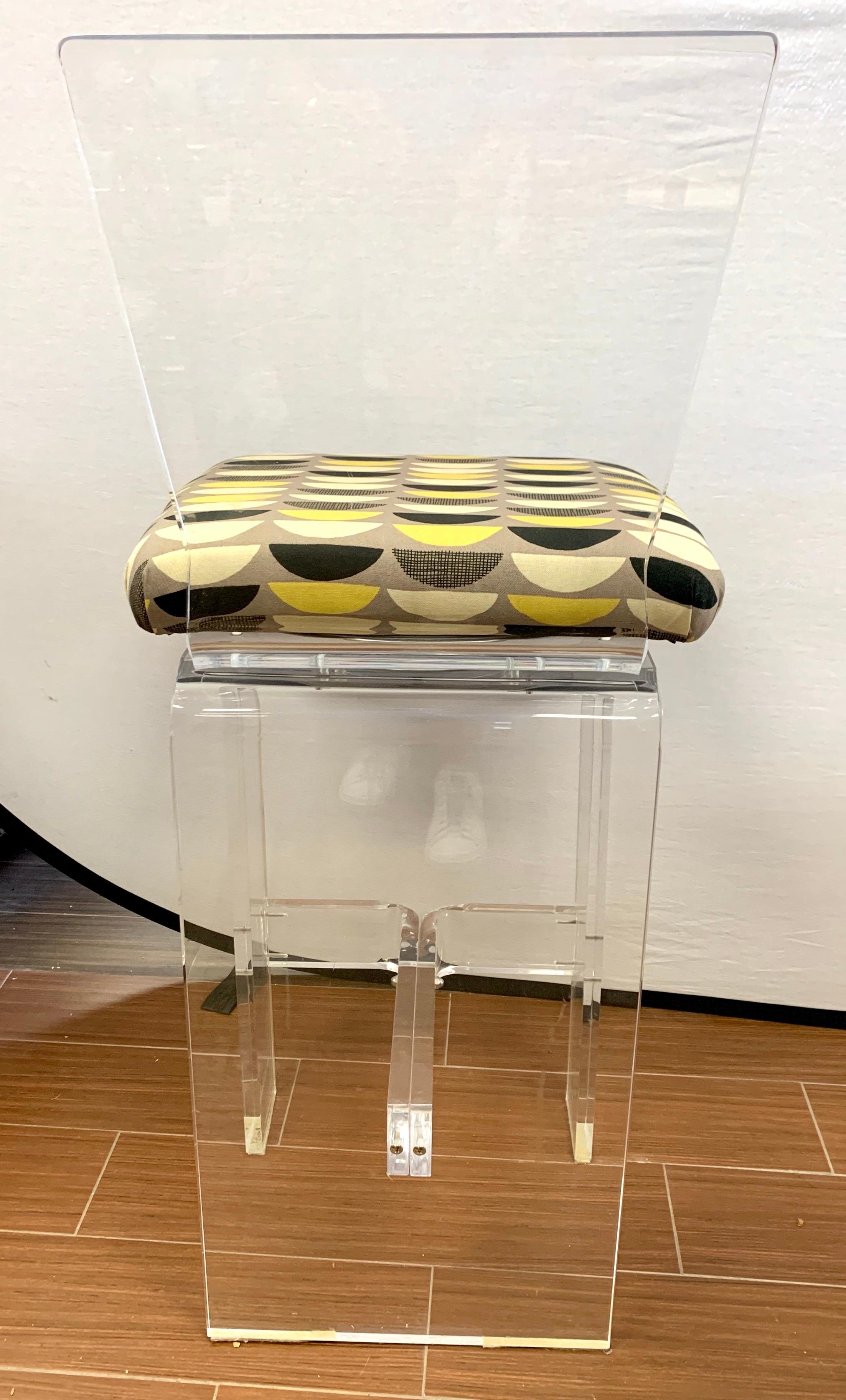 Late 20th Century Midcentury Lucite Swivel Bar Stools, New Upholstery, Set of 3